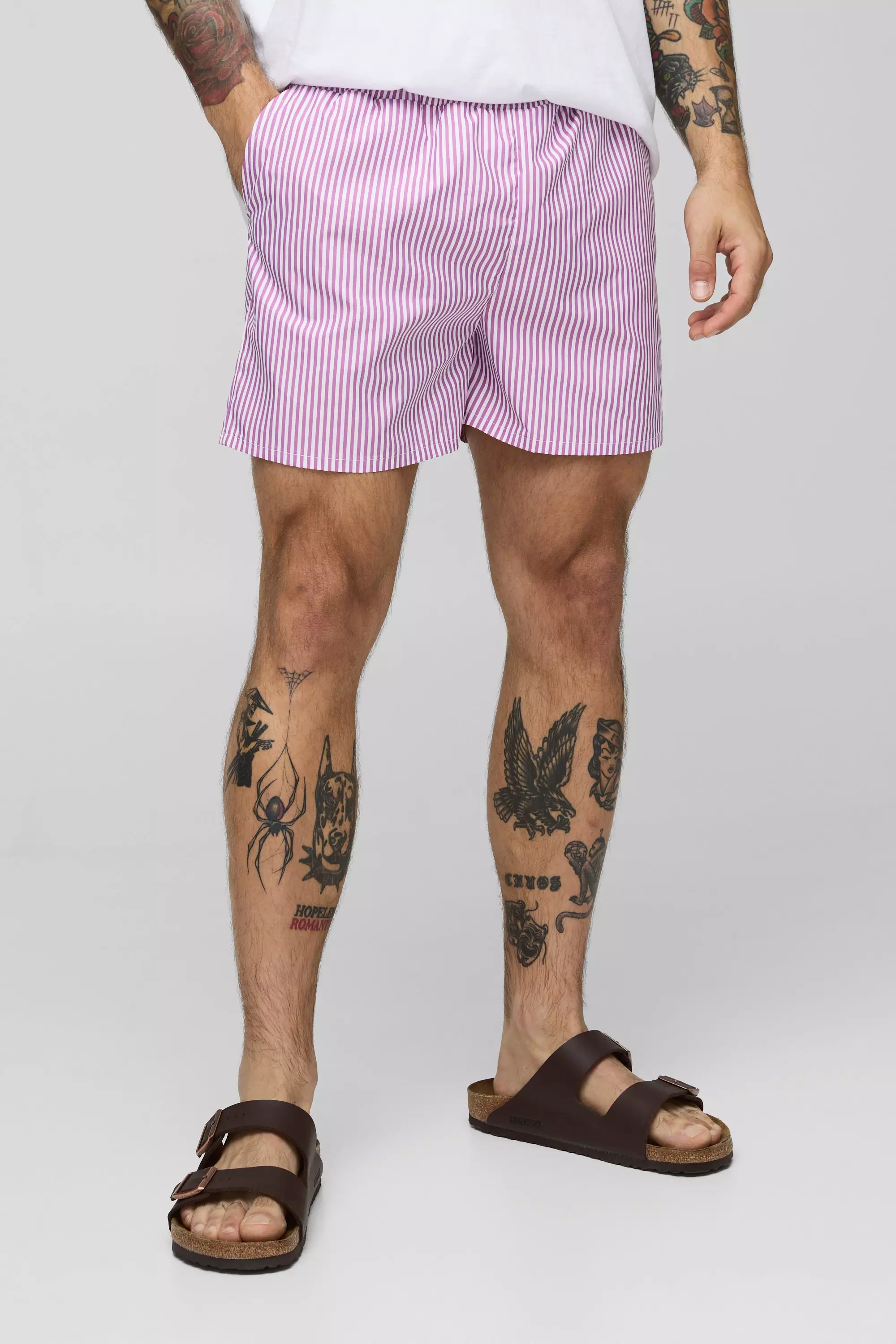 Purple Small Stripe Print Short Length Swim Short alternative image