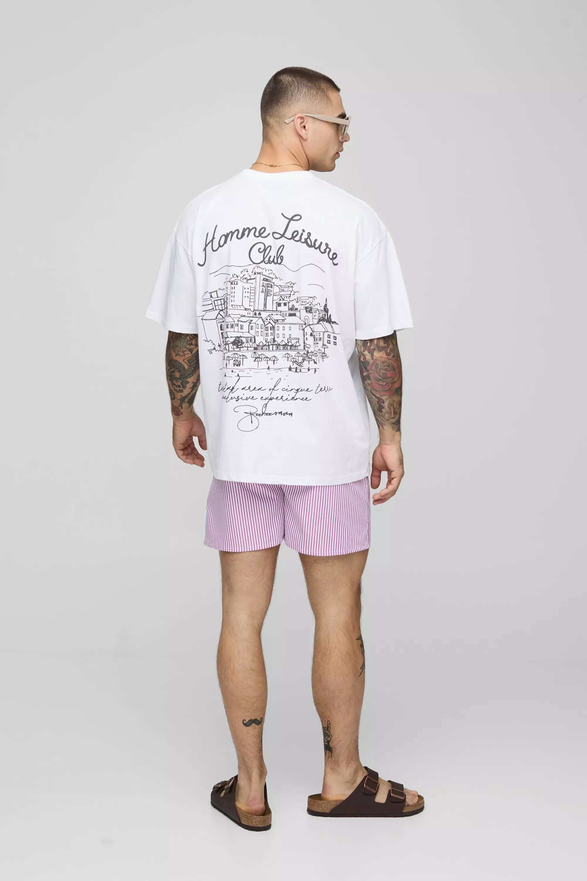 Purple Small Stripe Print Short Length Swim Short alternative image