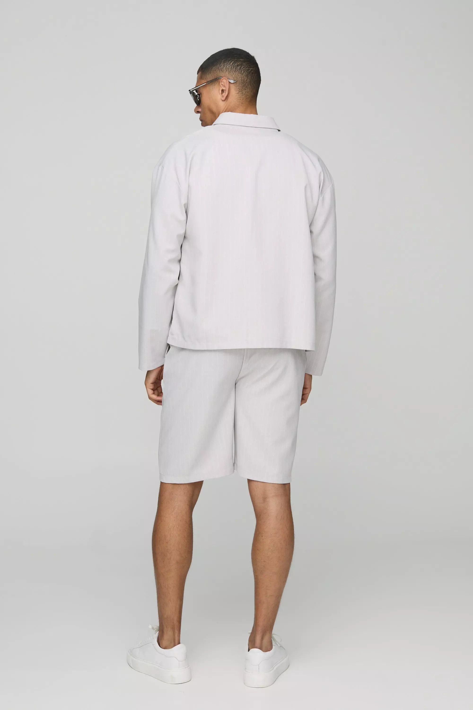 Surchemise oversize à rayures fines, Light grey autre image