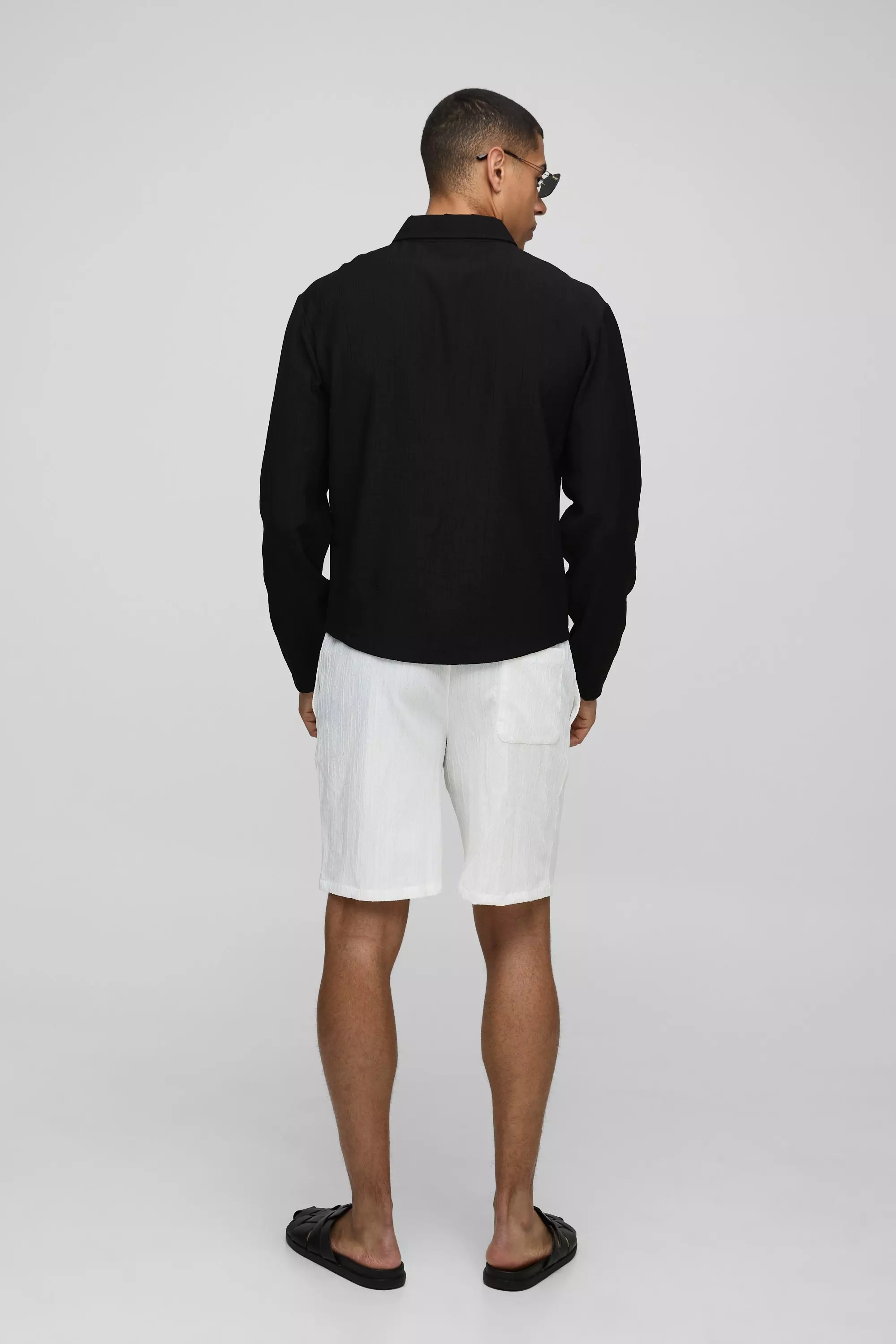 Black Regular Fit Crinkle Cotton Long Sleeve Shirt alternative image