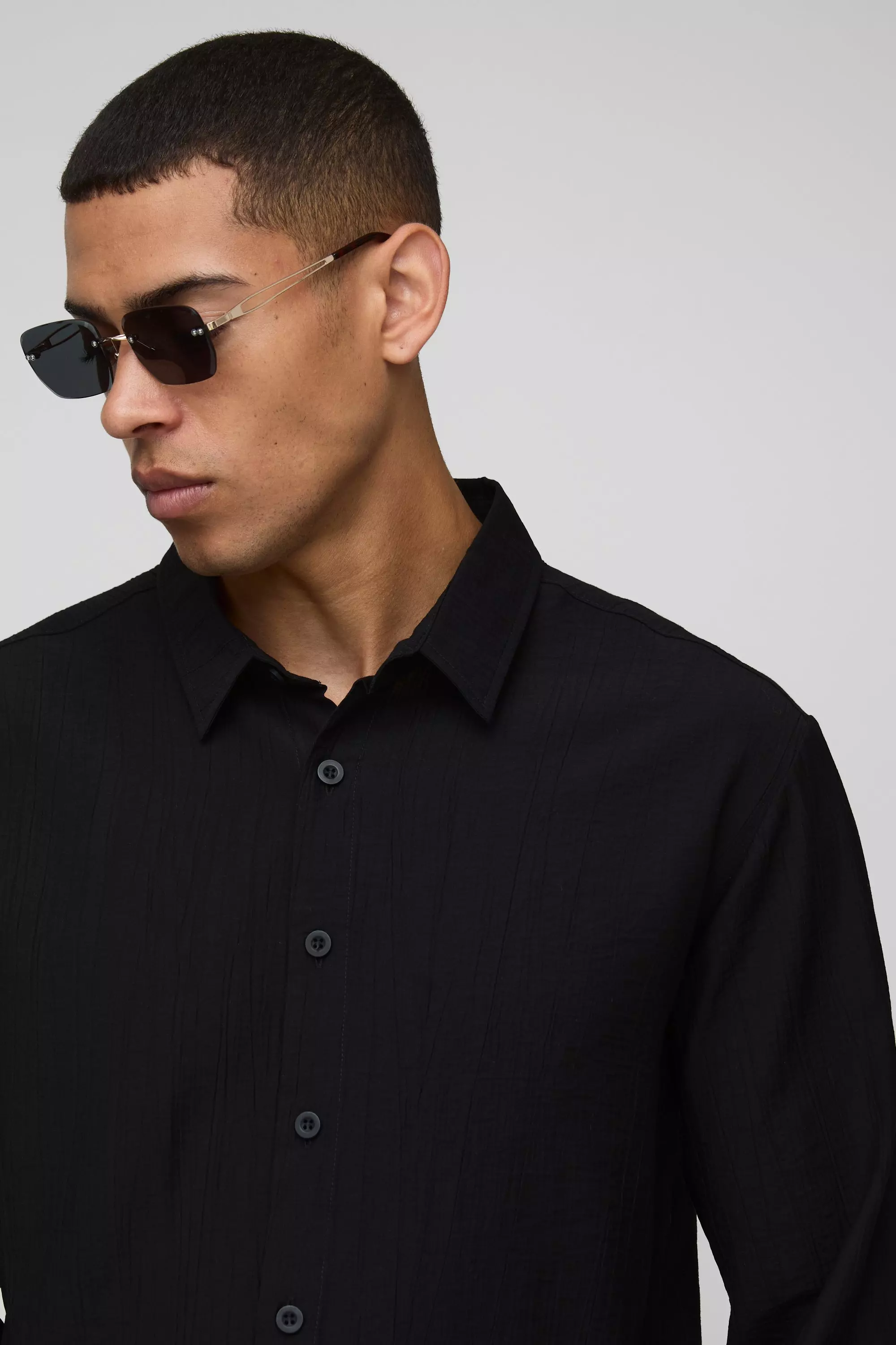 Black Regular Fit Crinkle Cotton Long Sleeve Shirt alternative image