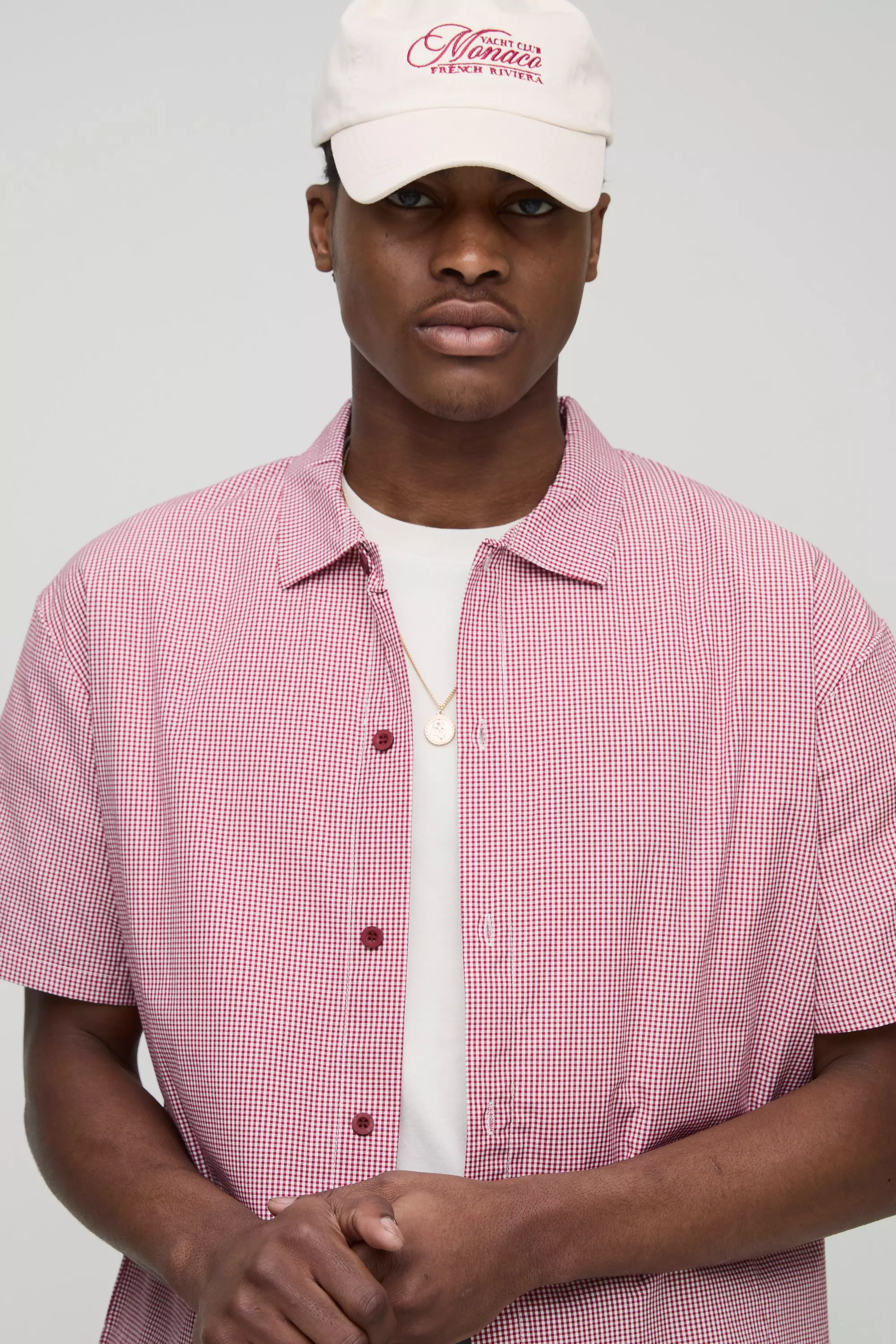 Oversized Boxy Micro Plaid Collared Shirt | boohooMAN USA