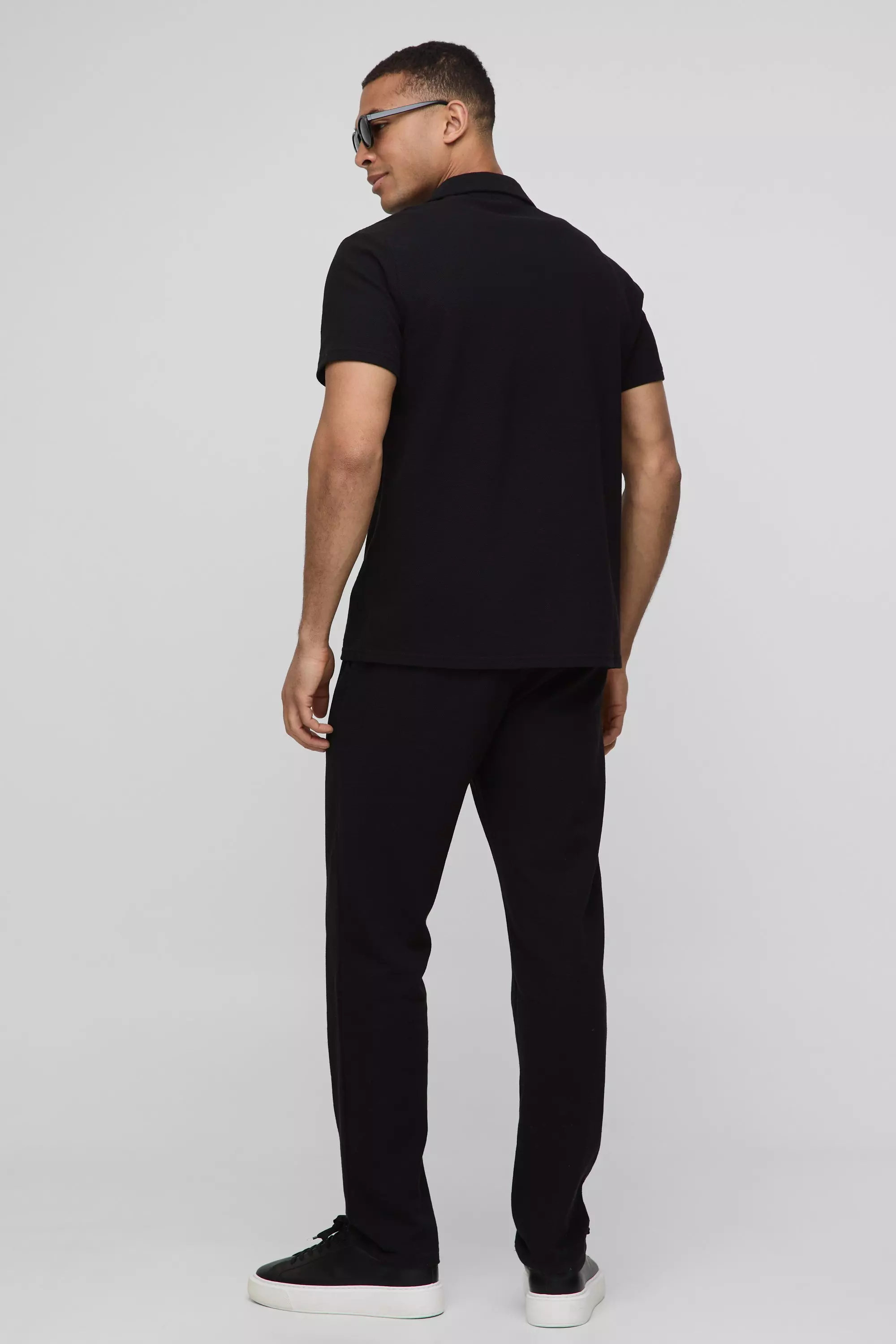 Kurzärmliges Pique-Hemd & schmale Hose, Black alternatives Bild
