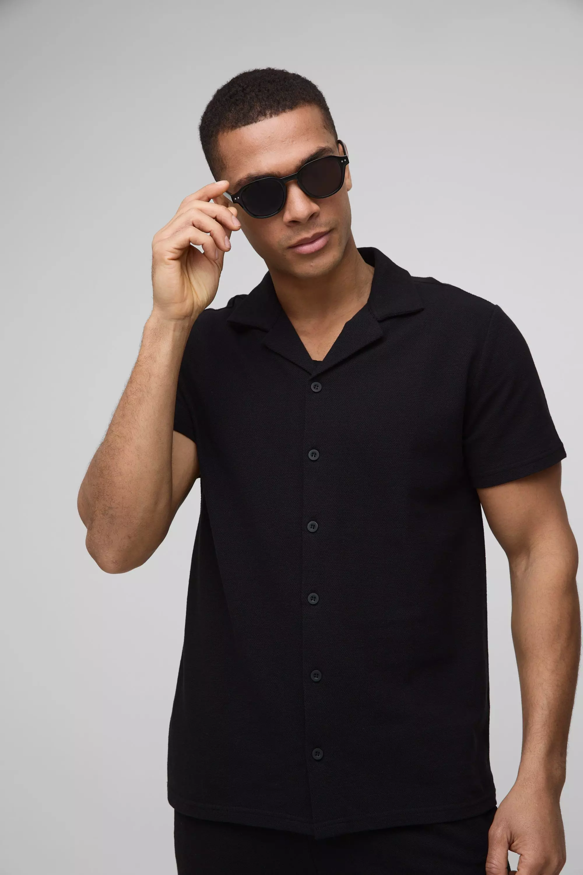 Kurzärmliges Pique-Hemd & schmale Hose, Black alternatives Bild