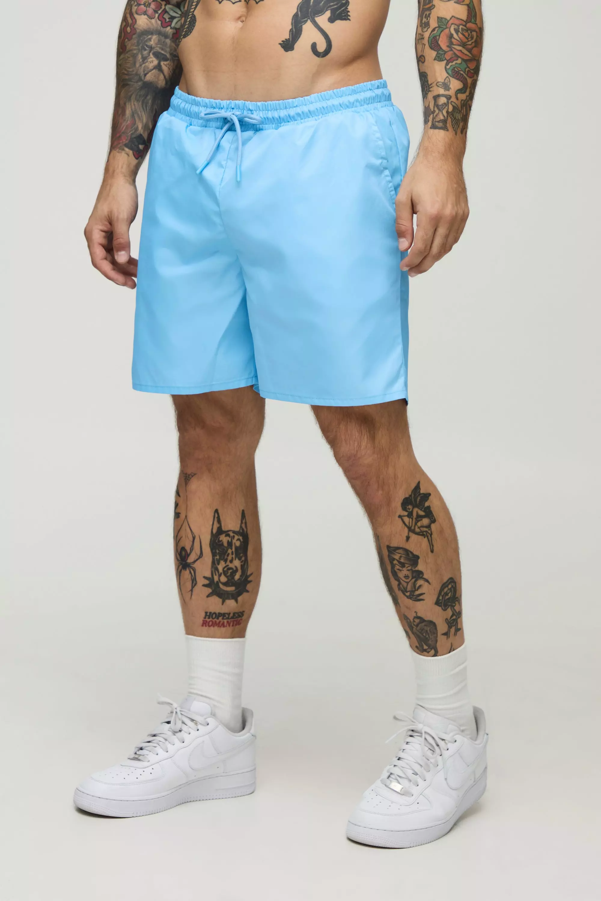 Blue 2 Pack Wide Stripe and Plain Mid Length Swim Short alternative image
