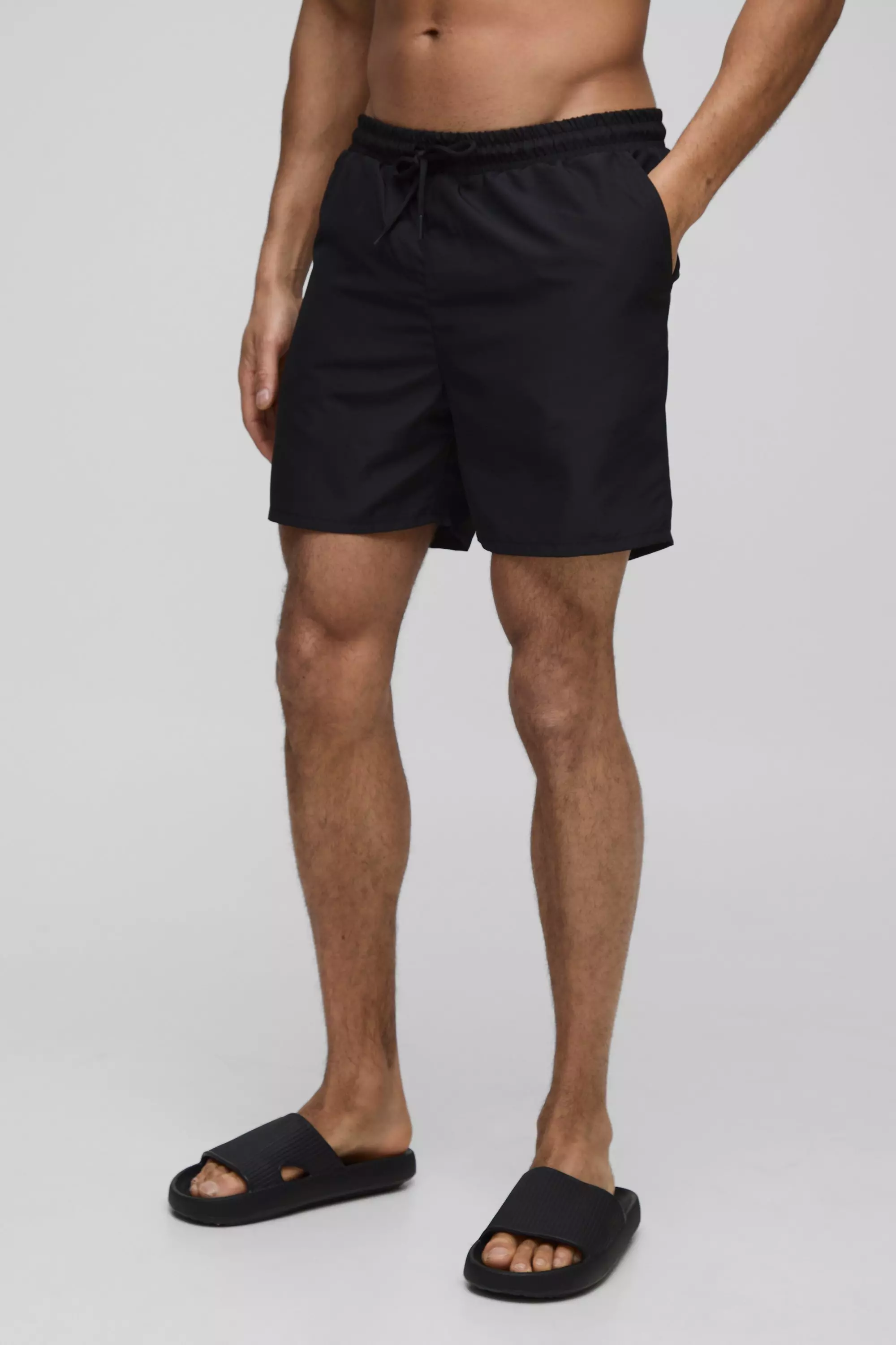 Black Man Embroidered Mid Length Swim Trunks alternative image