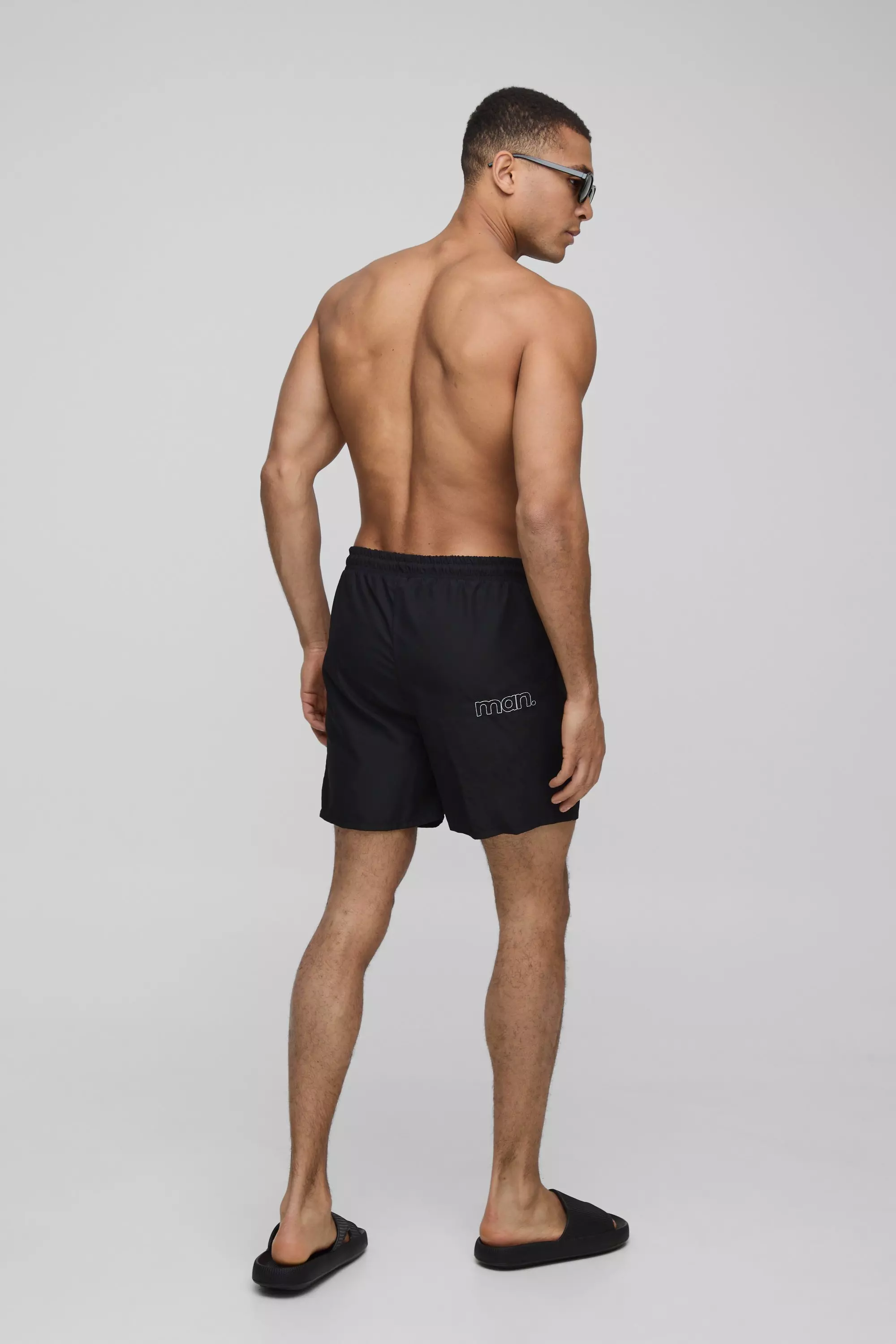 Black Man Embroidered Mid Length Swim Trunks alternative image