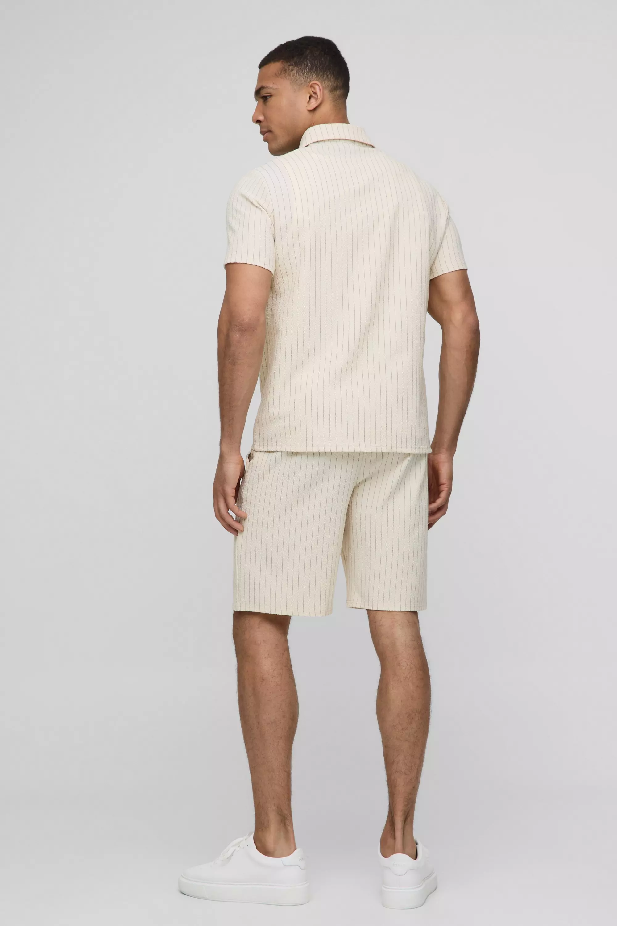 Regular Fit Seersucker Hemd & Shorts mit Nadelstreifen, Ecru alternatives Bild
