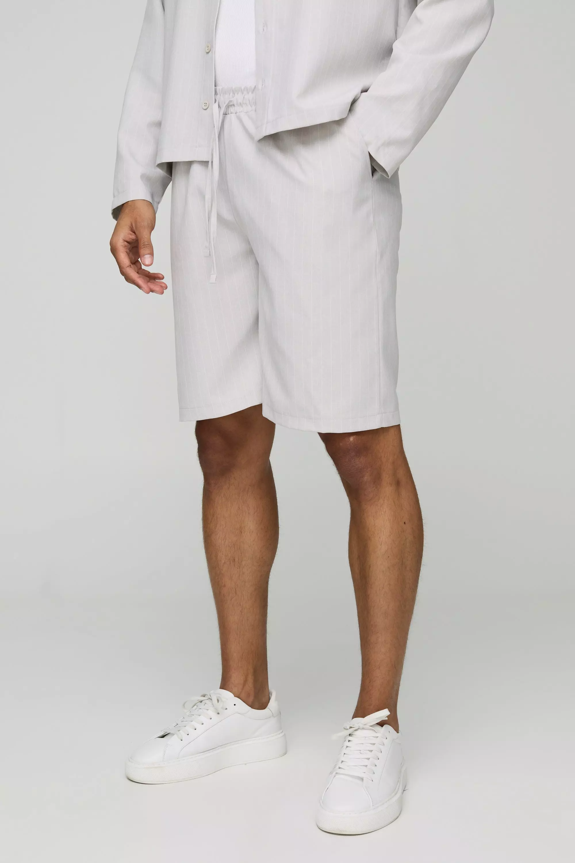 Pantaloni rilassati effetto lino a righe verticali, Light grey immagine alternativa
