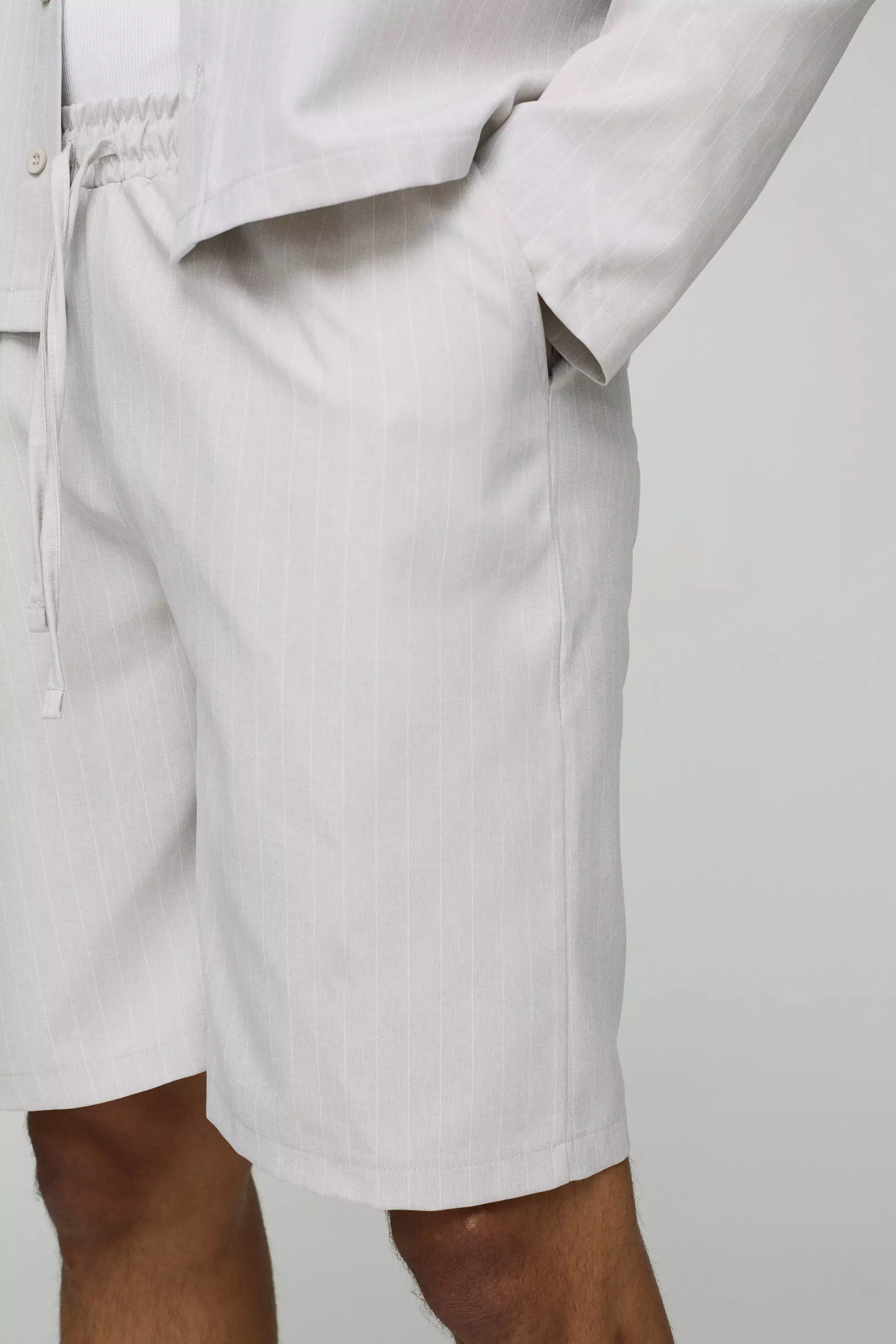 Pantaloni rilassati effetto lino a righe verticali, Light grey immagine alternativa