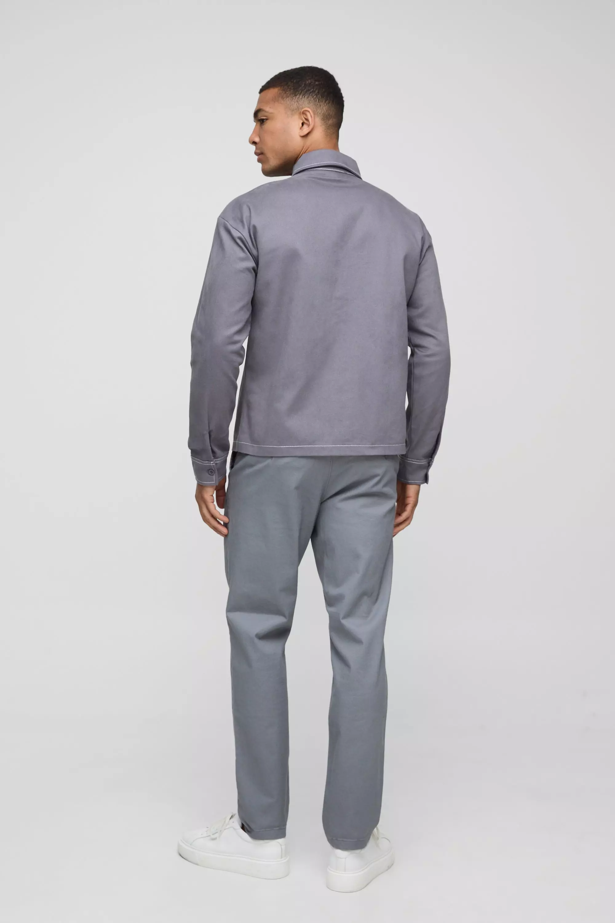 Twill-Overshirt mit Kontrast-Naht, Charcoal alternatives Bild