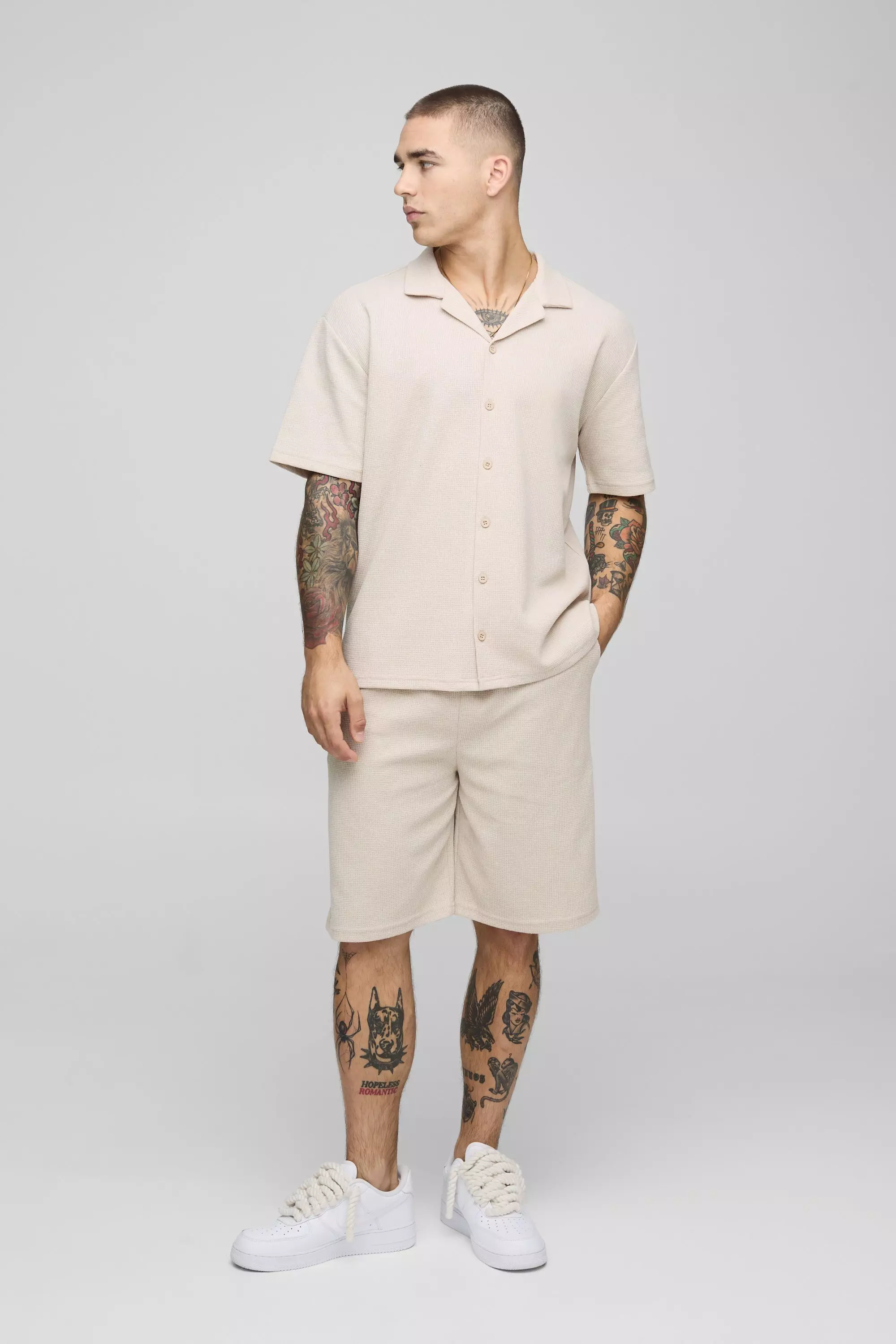 Oversized Boxy Scuba Revere Shirt and Short Set | boohooMAN USA