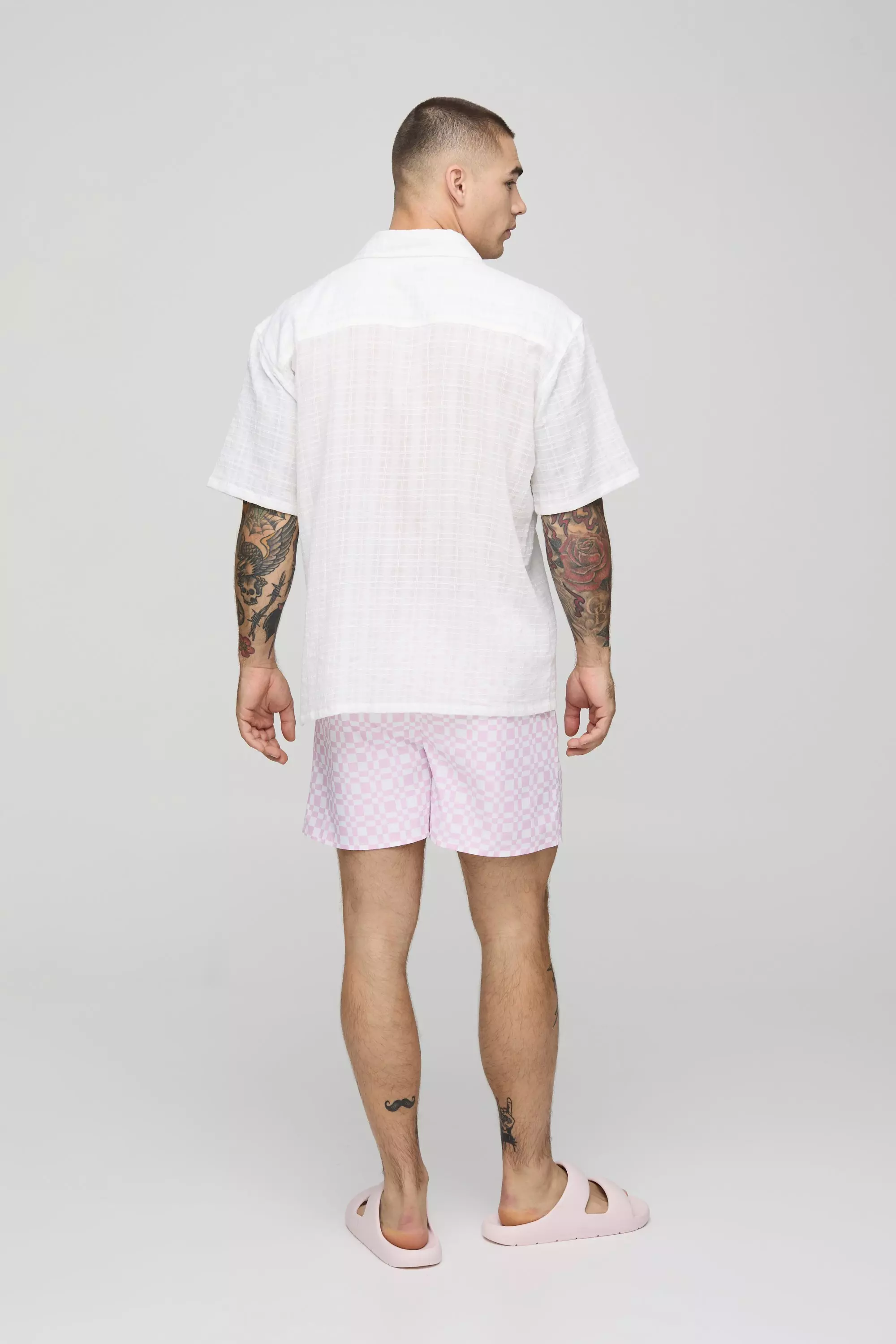 Pink Abstract Check Print Short Length Swim Short alternative image