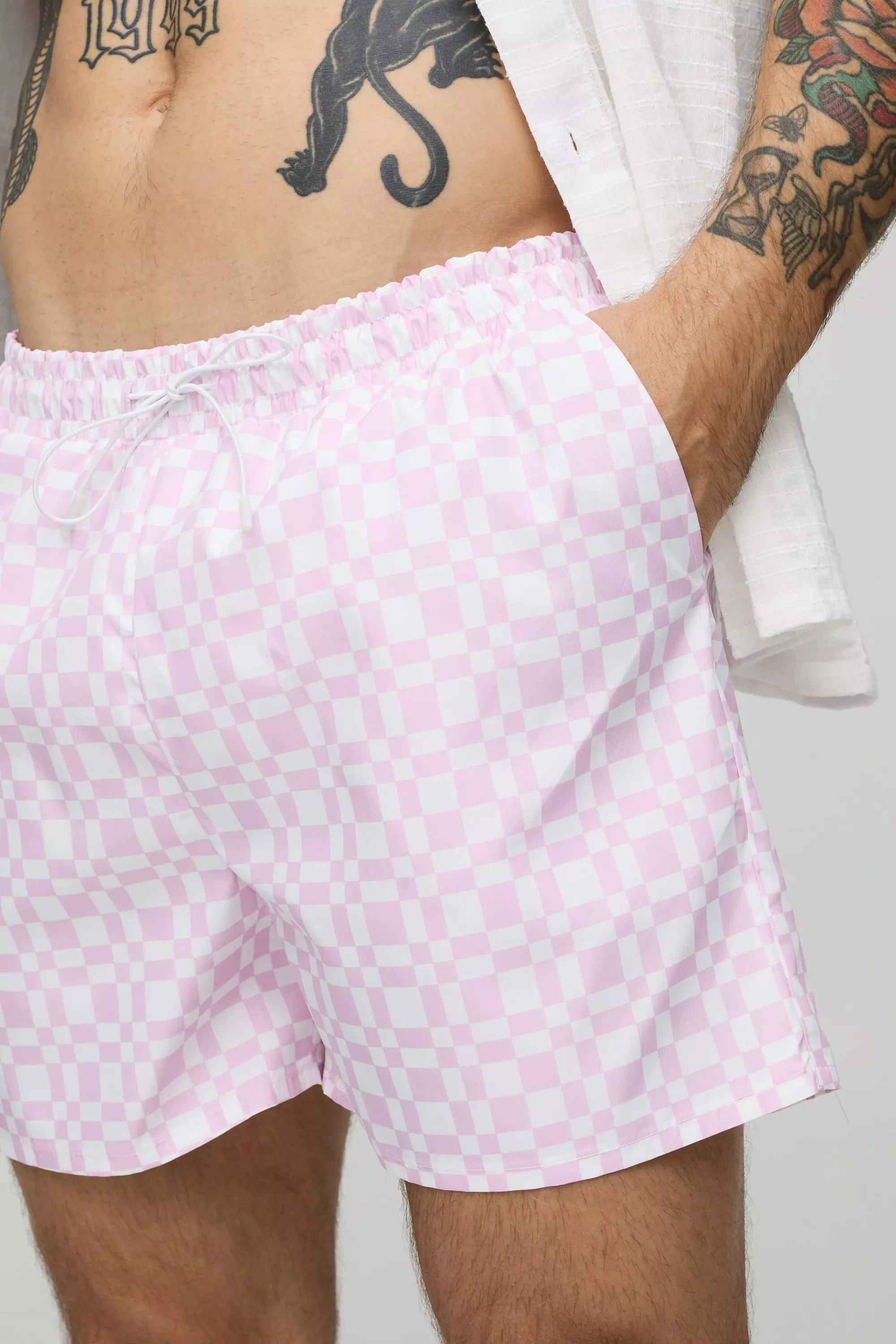Short de bain court à carreaux, Pink autre image