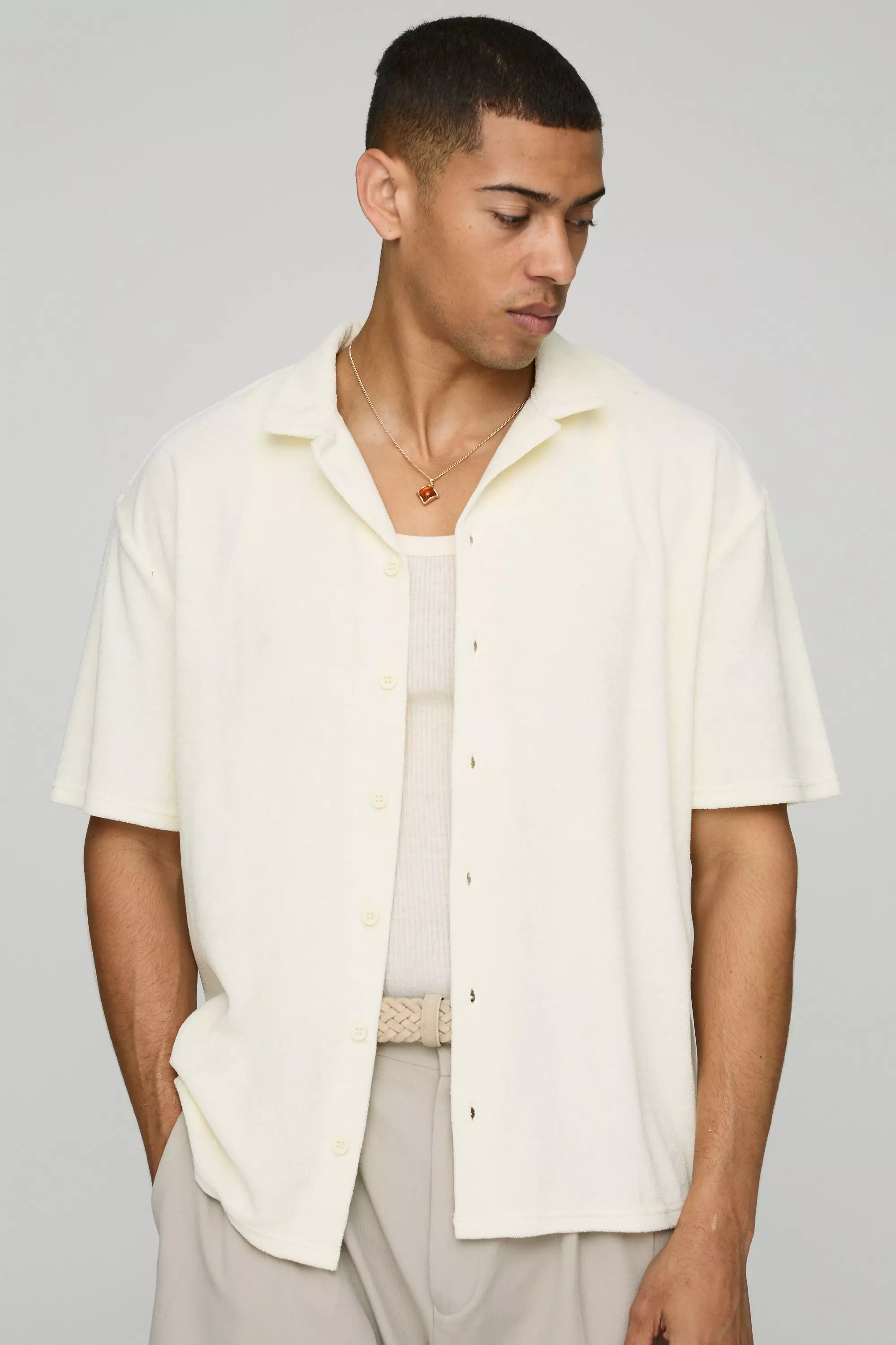 White Oversized Revere Collar Short Sleeve Shirt alternative image