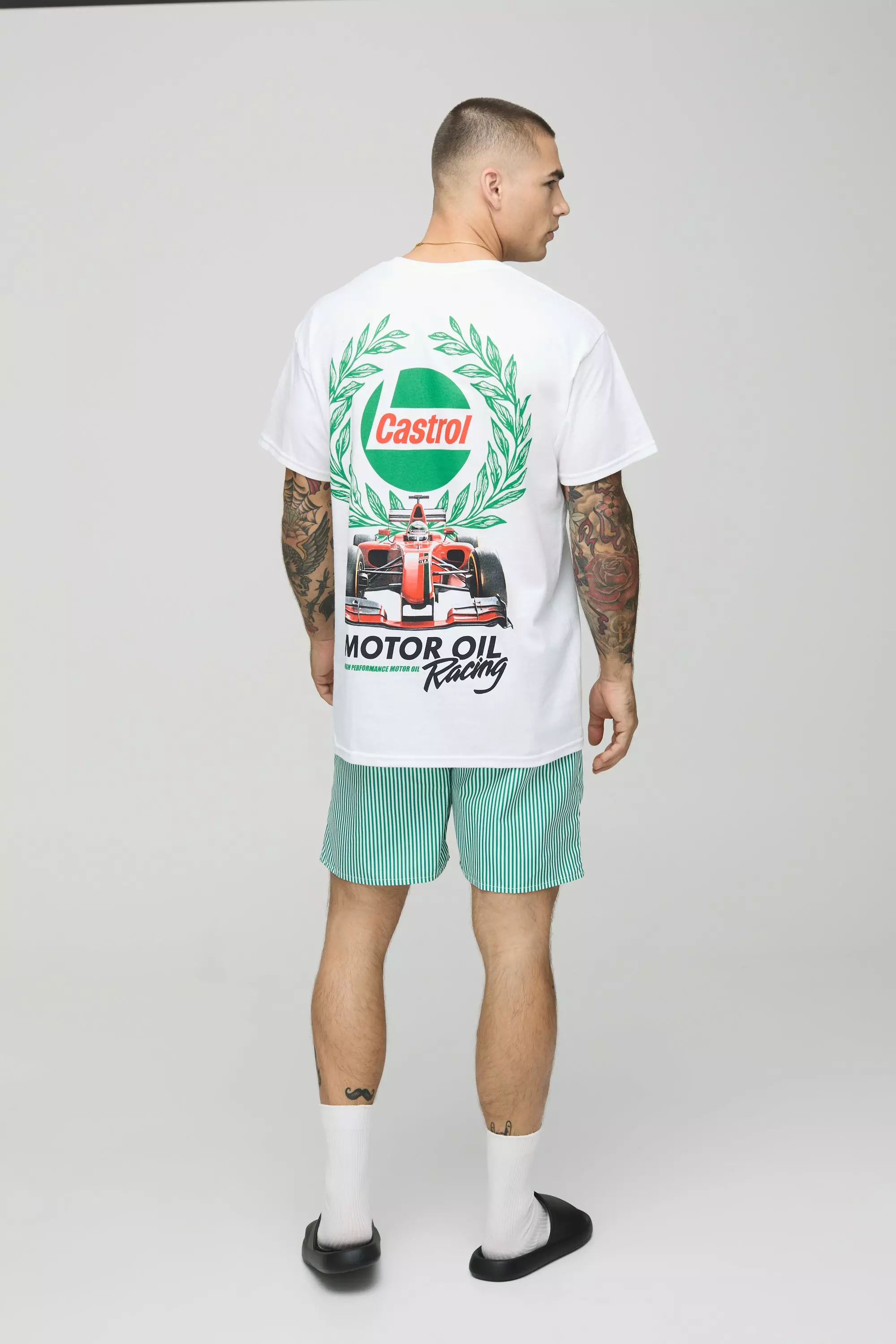 Green Mid Length Small Stripe Print Swim Short alternative image