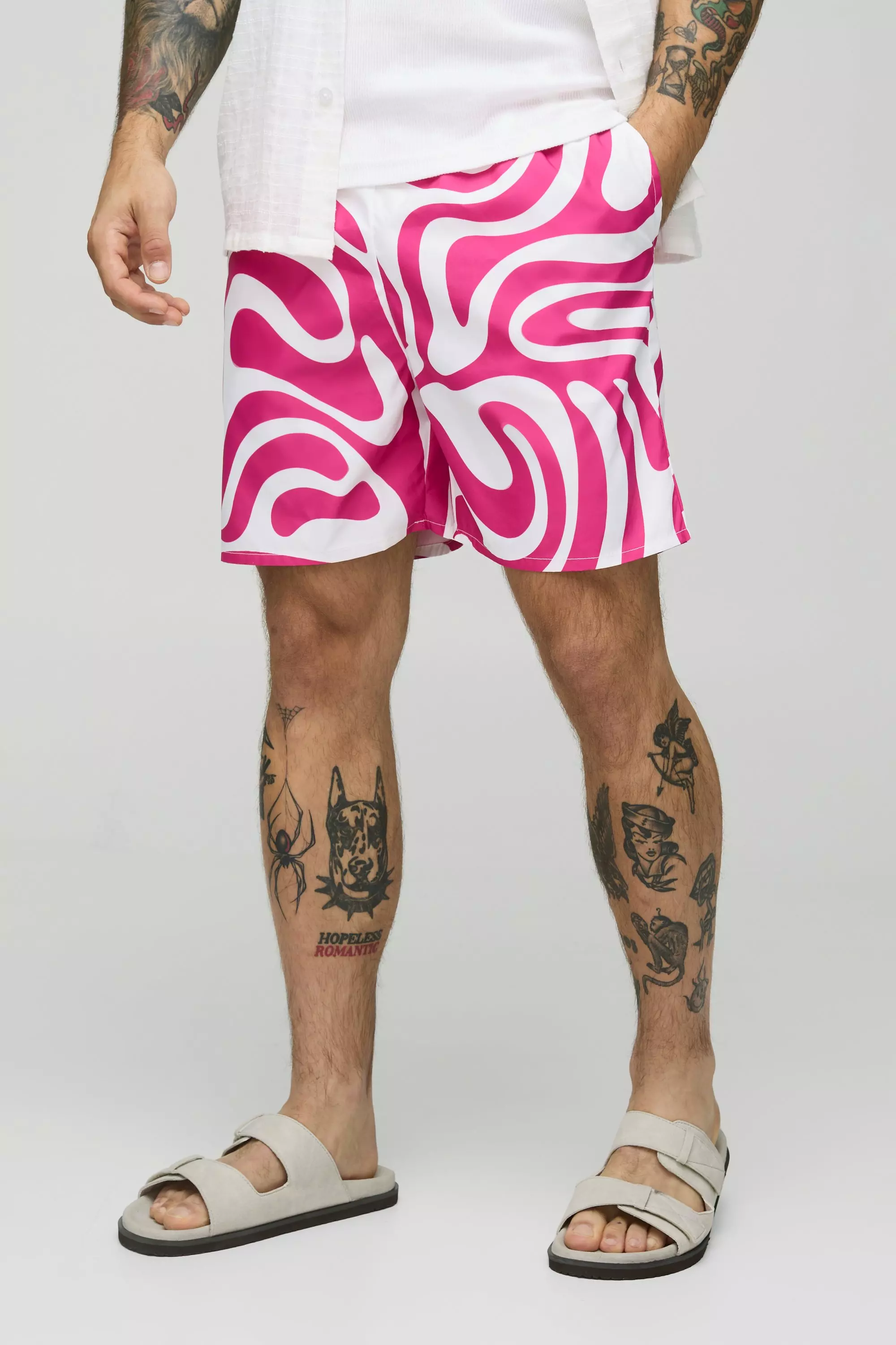 Pink Mid Length Abstract Print Swim Short alternative image