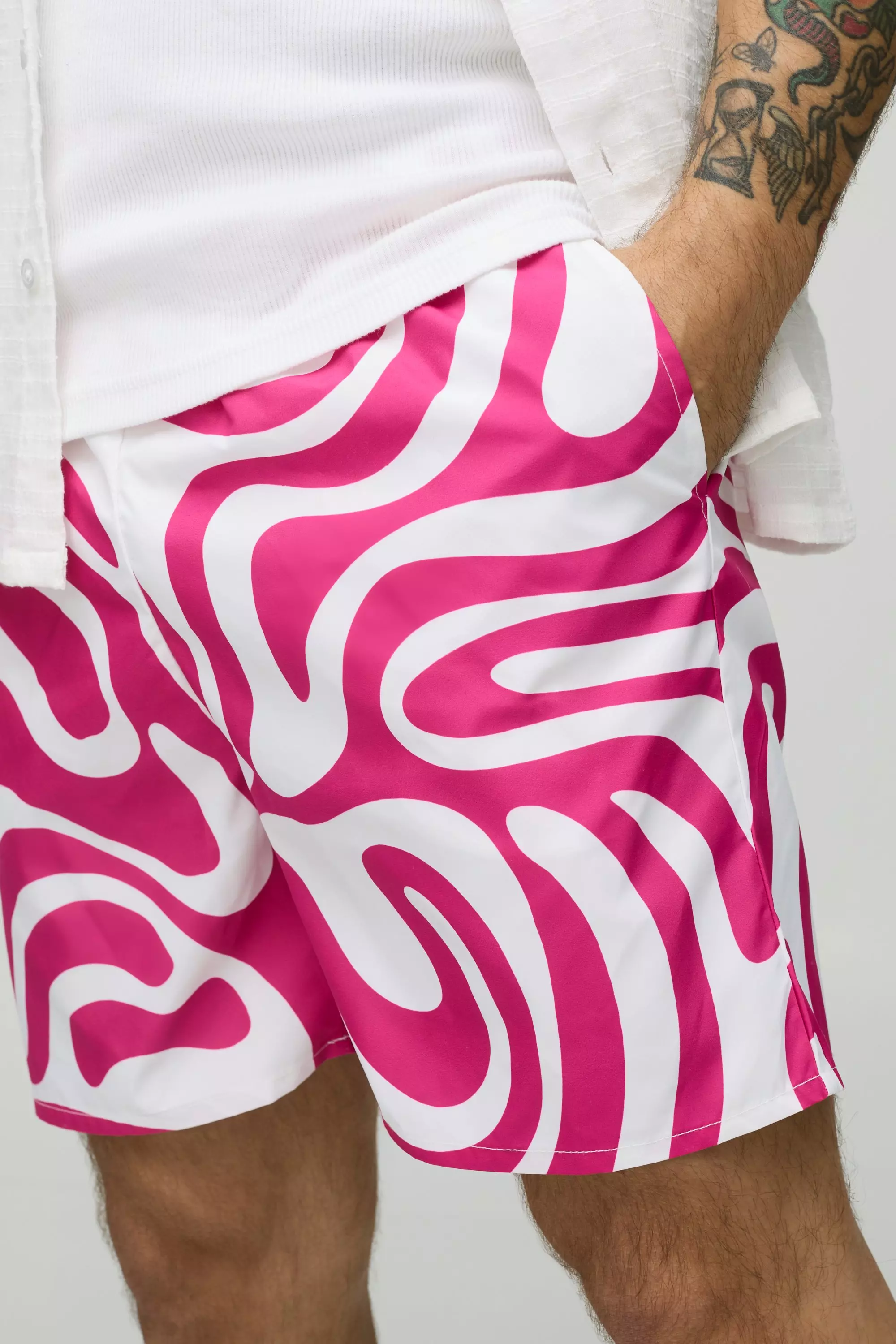 Pink Mid Length Abstract Print Swim Short alternative image