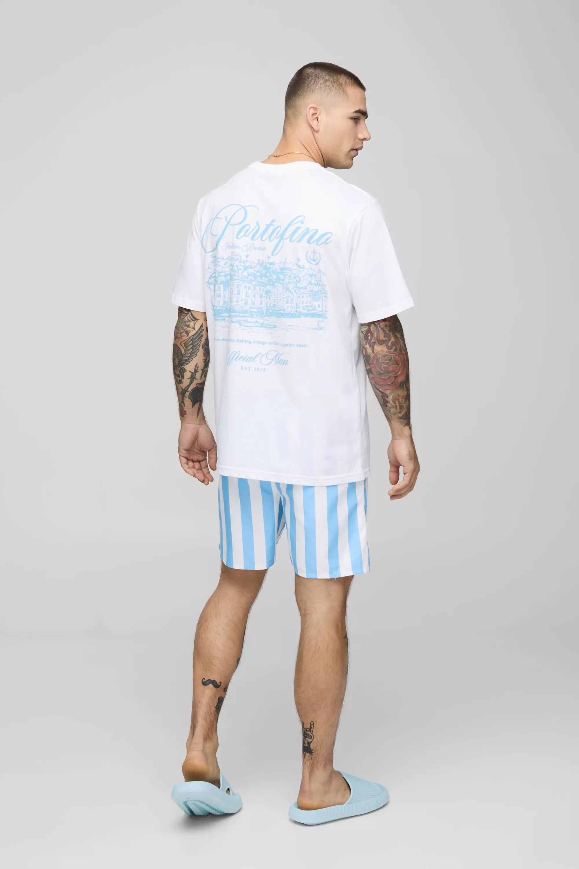 Short de bain mi-long à rayures, Blue autre image