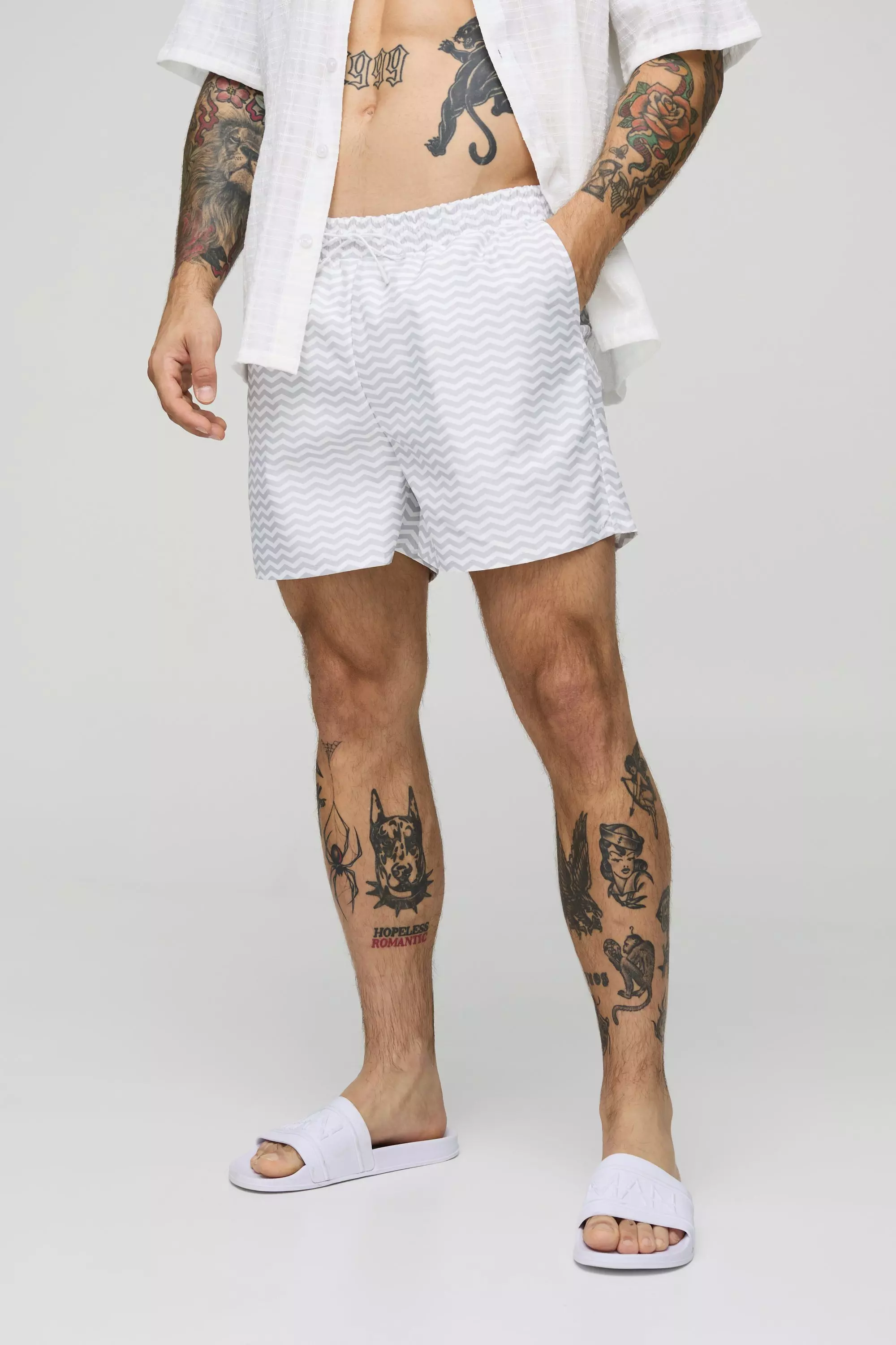 Grey Zig Zag Print Short Length Swim Short alternative image