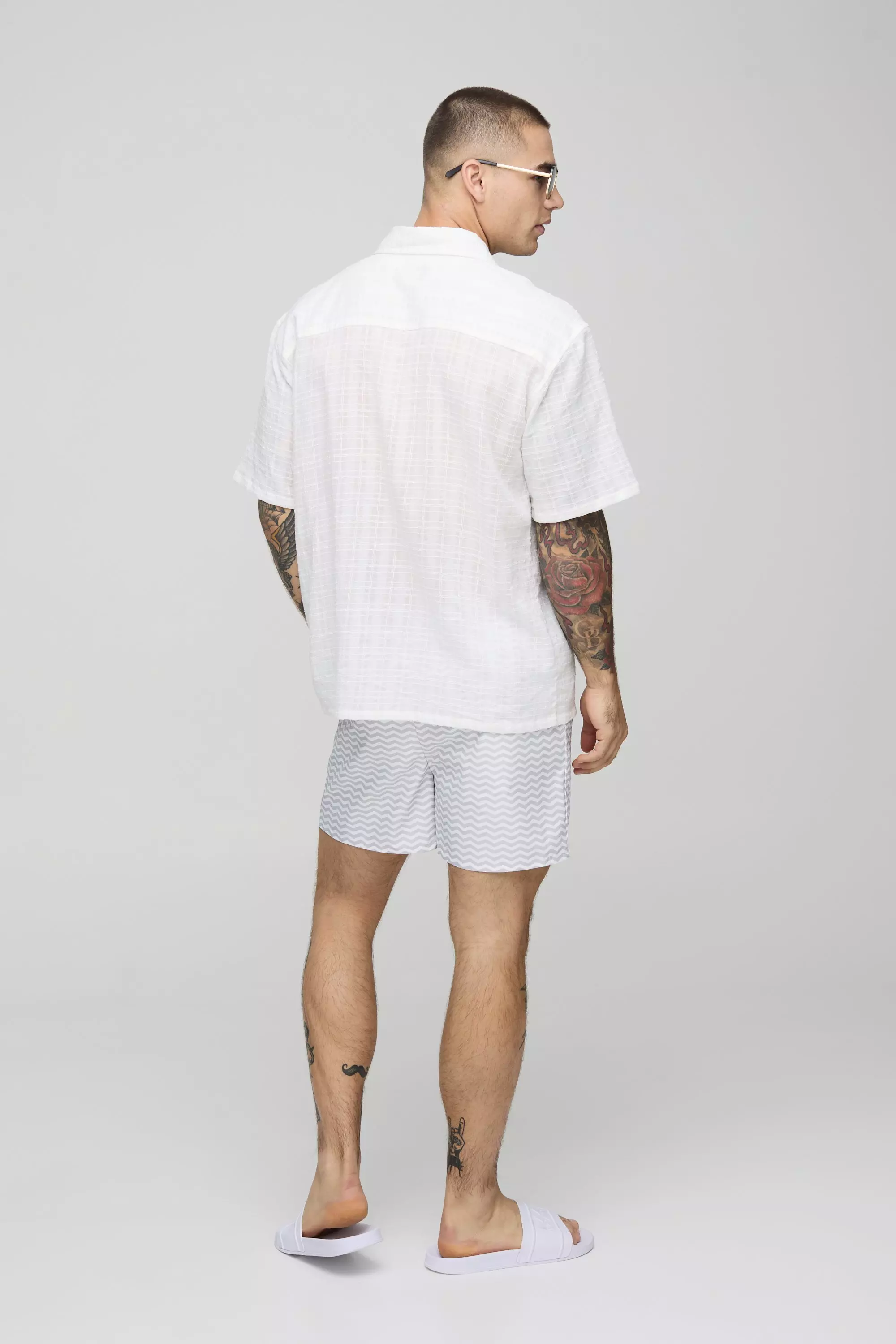 Grey Zig Zag Print Short Length Swim Short alternative image