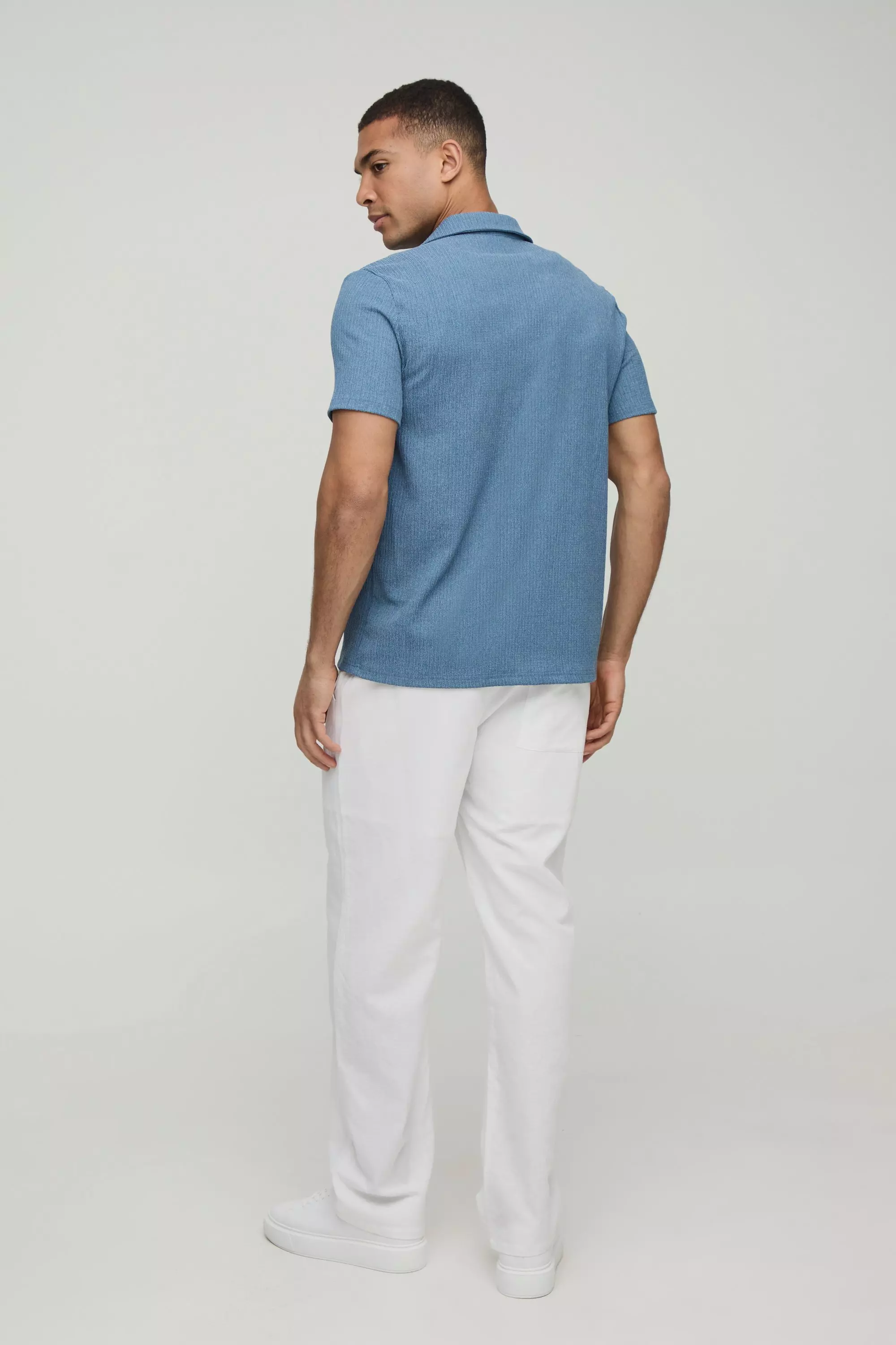 Crinkle Regular Revere Short Sleeve Shirt | boohooMAN USA