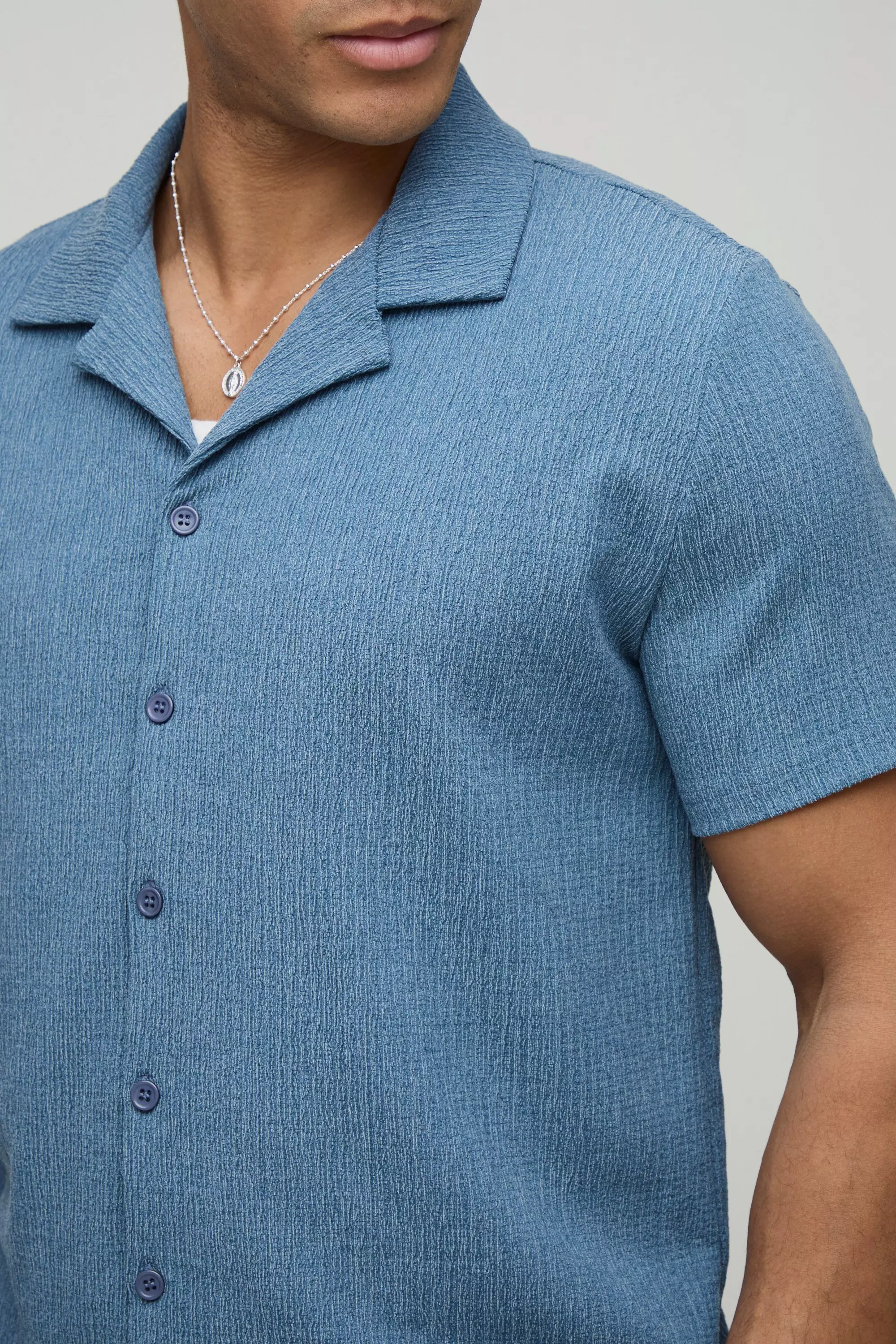 Crinkle Regular Revere Short Sleeve Shirt | boohooMAN USA