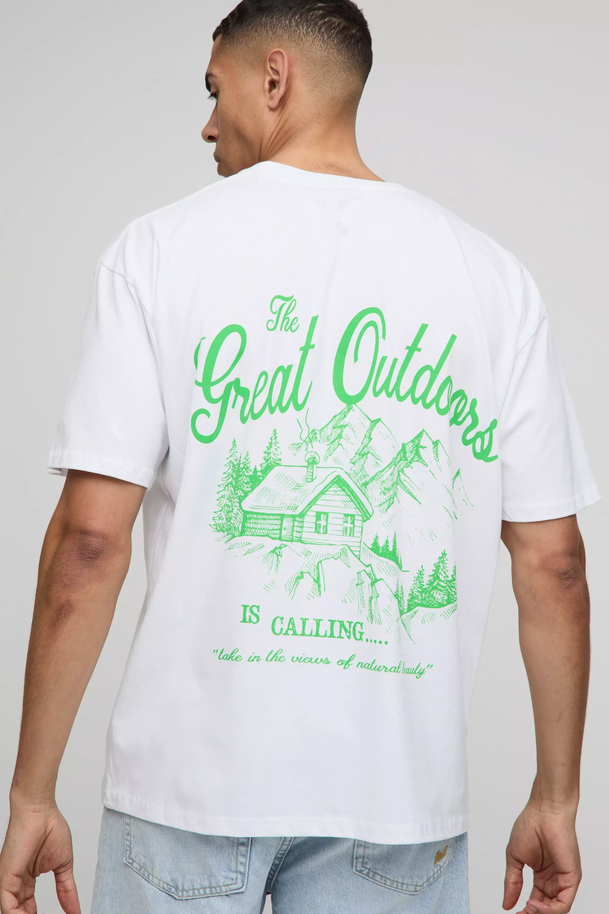 Oversized The Great Outdoors Landscape Print T-Shirt White