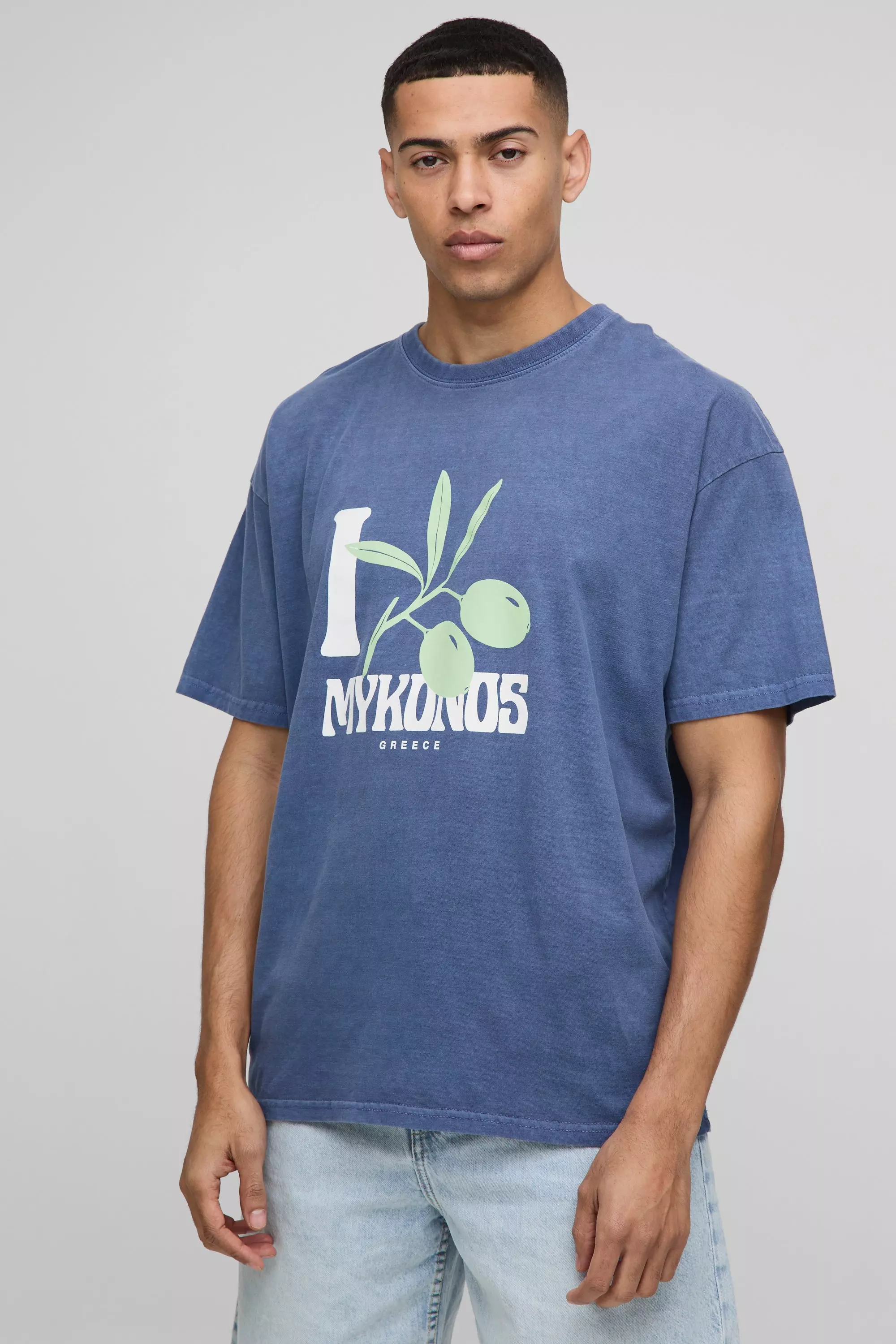 Navy Oversized Mykonos Washed Graphic T Shirt alternative image