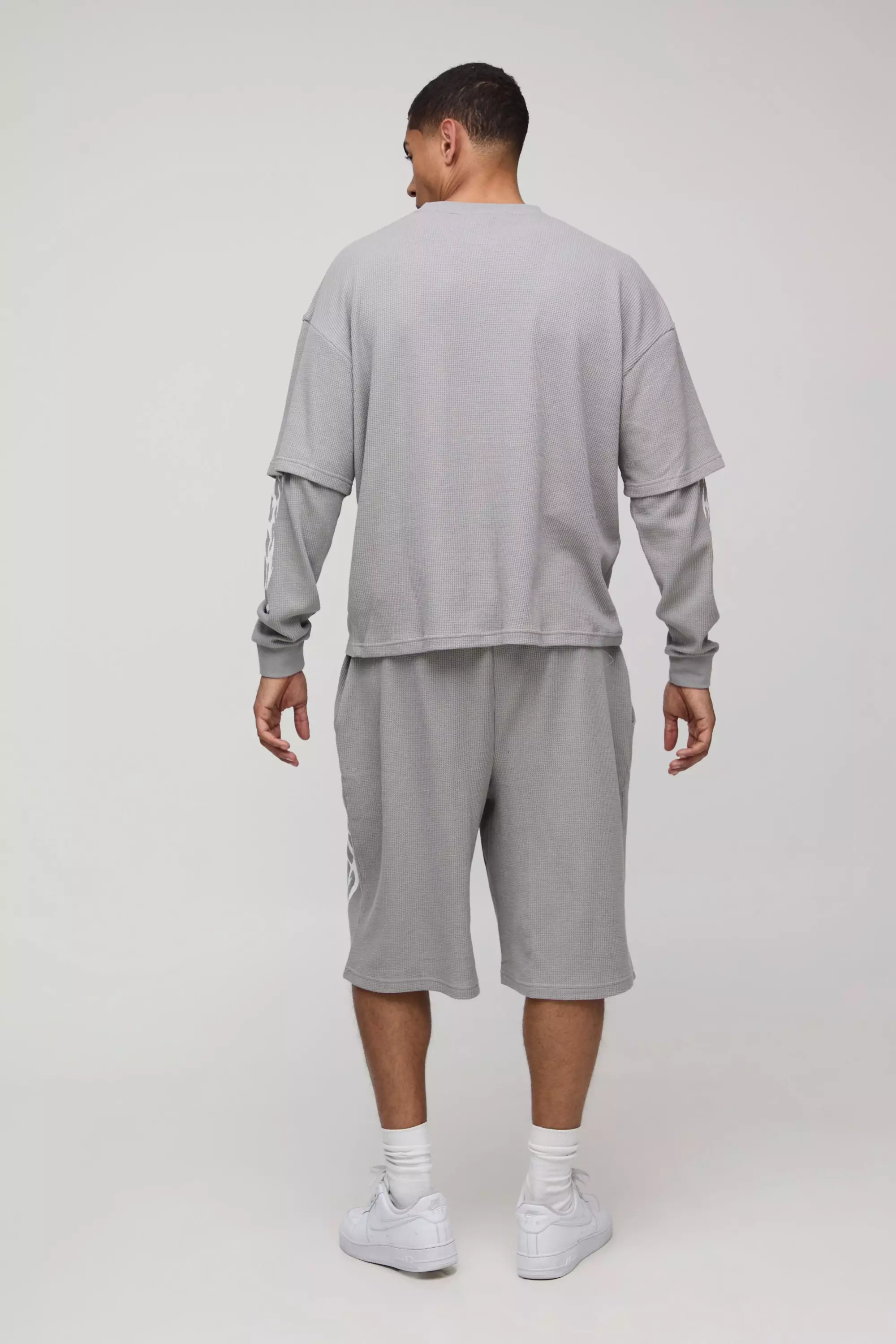 Oversized Boxy Faux Layer Waffle T-Shirt & Jort Set | boohooMAN USA