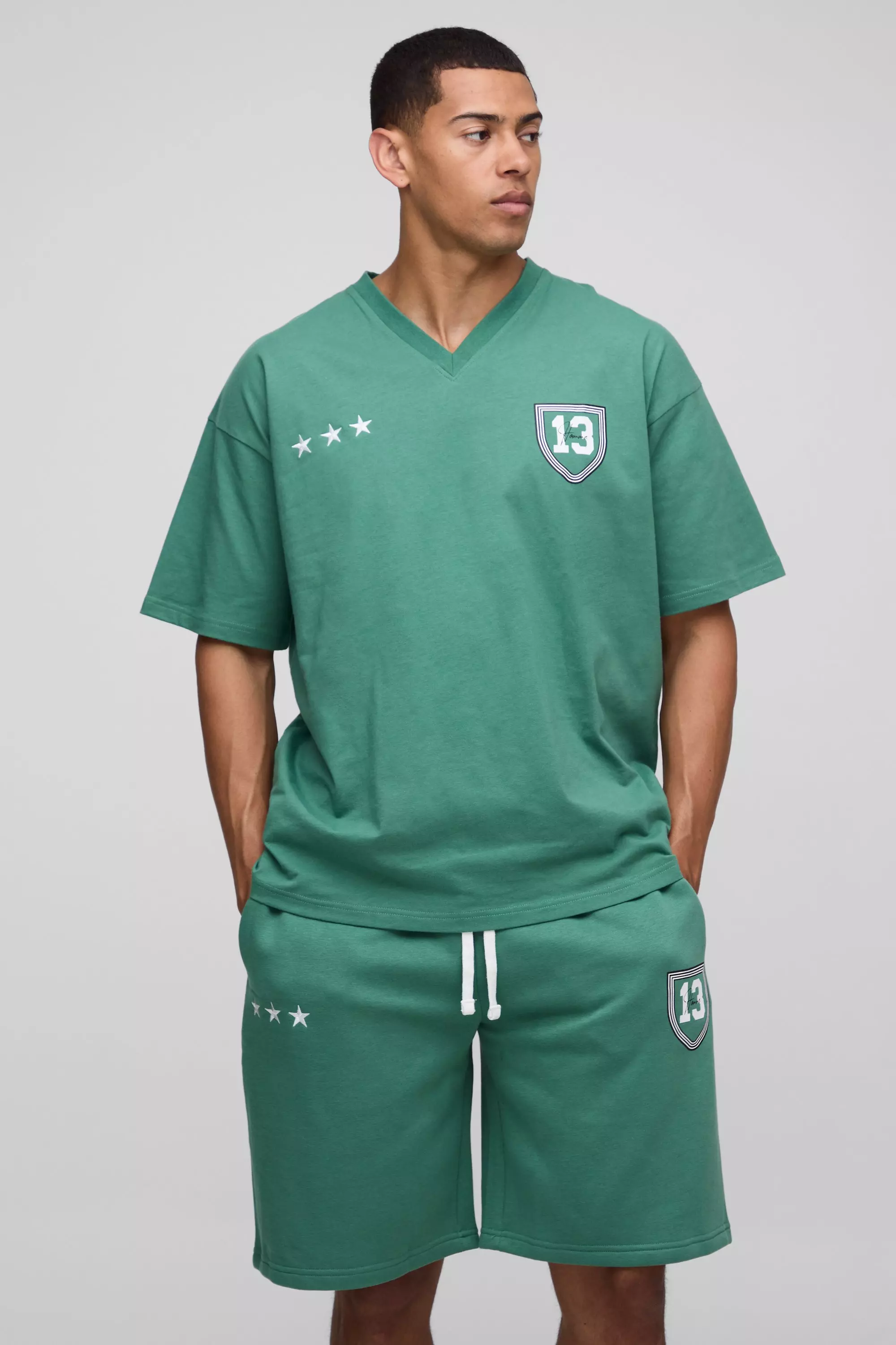 Oversized Ofcl Varsity V Neck T-Shirt & Short Set