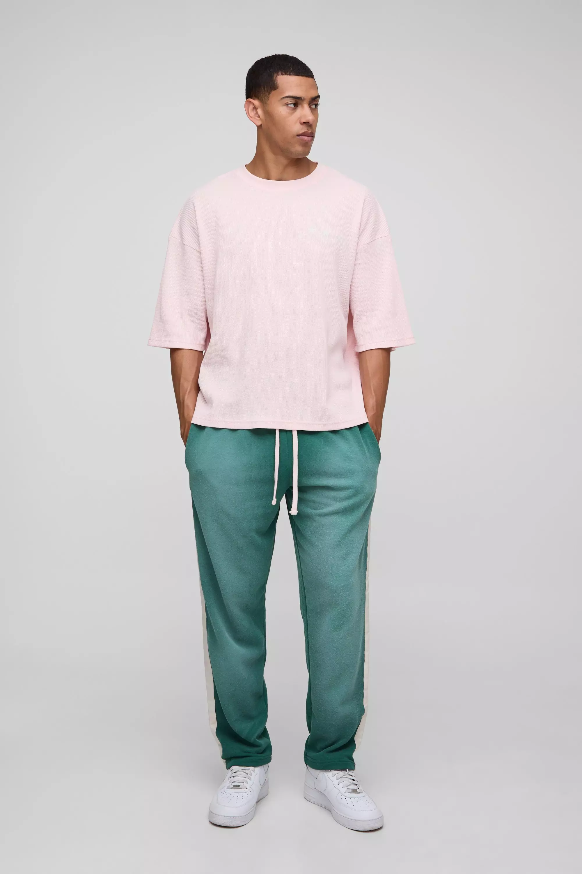 Pink Oversized Boxy Waffle Washed T-Shirt & Jogger Set