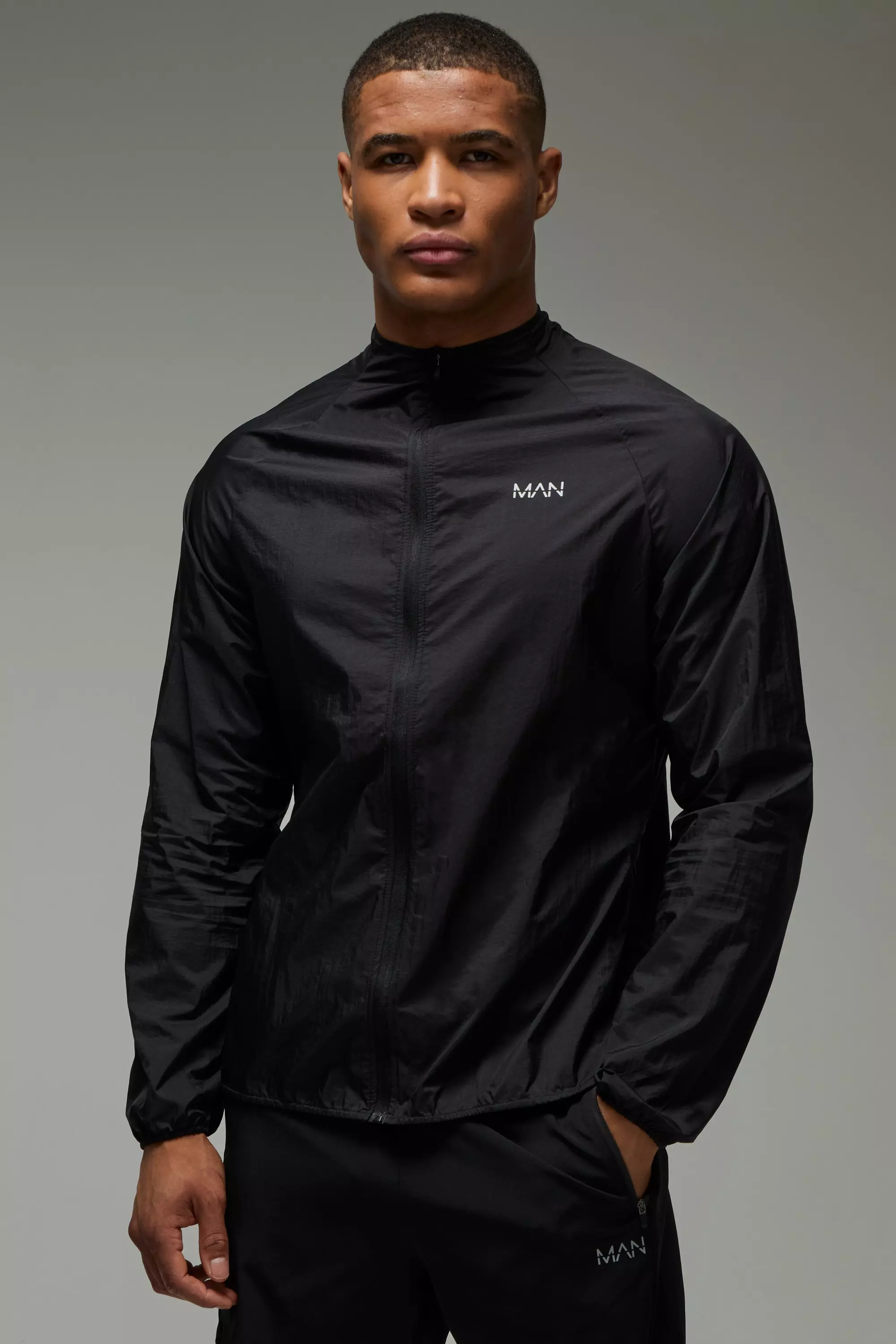 Black Man Active Lightweight Shower Resistant Track Jacket
