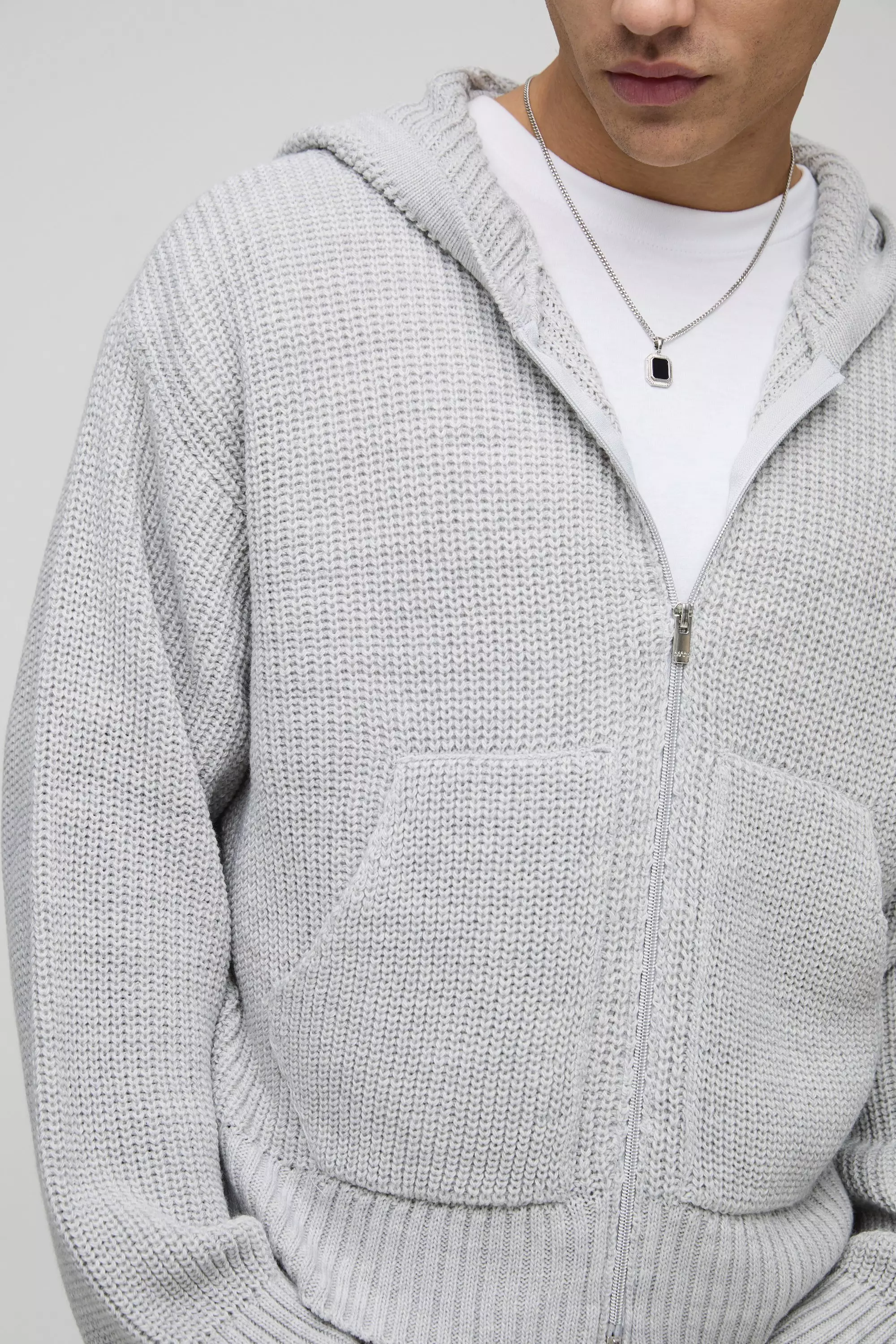Boxy Fit Knitted Hoodie | boohooMAN USA