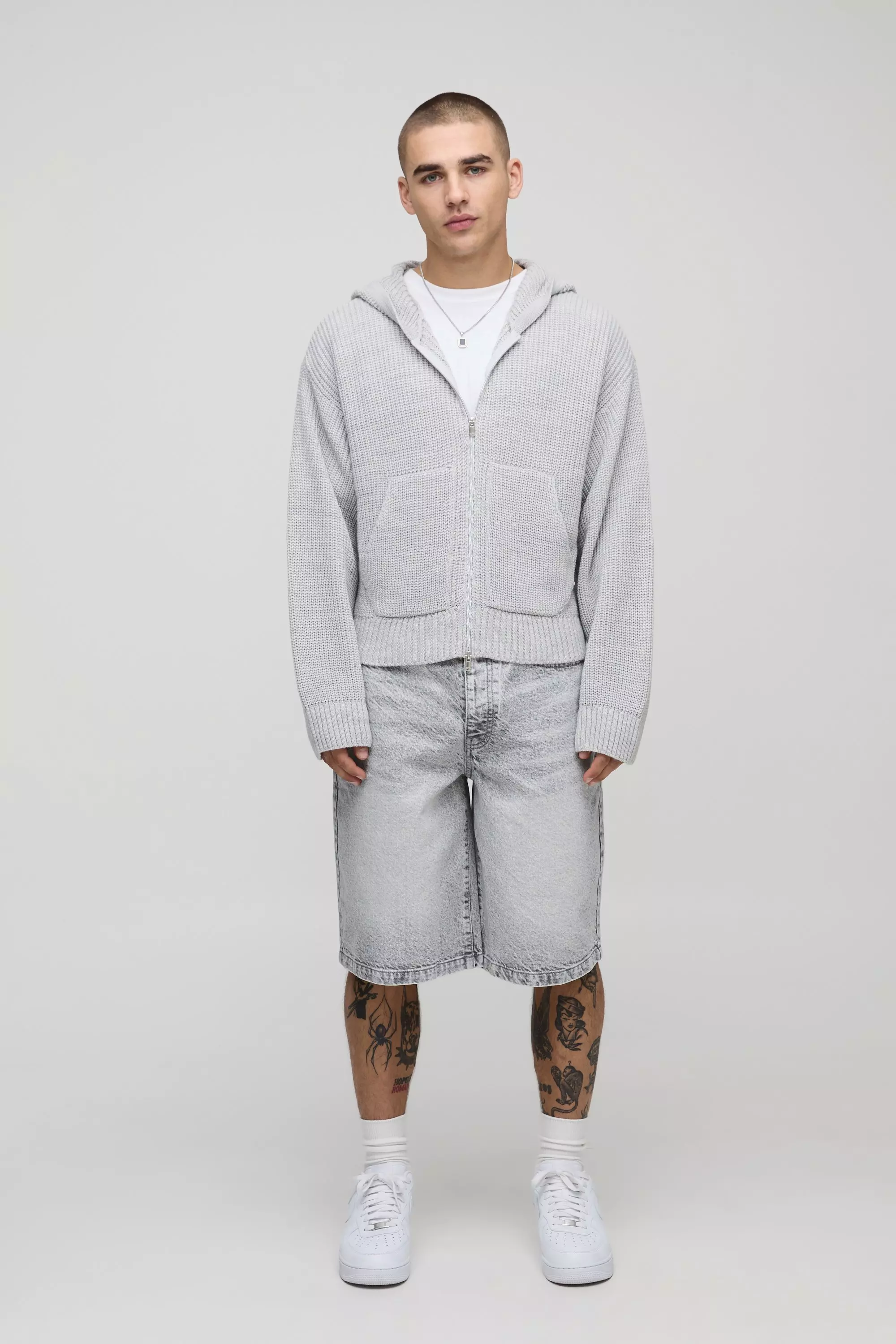 Boxy Fit Knitted Hoodie | boohooMAN USA