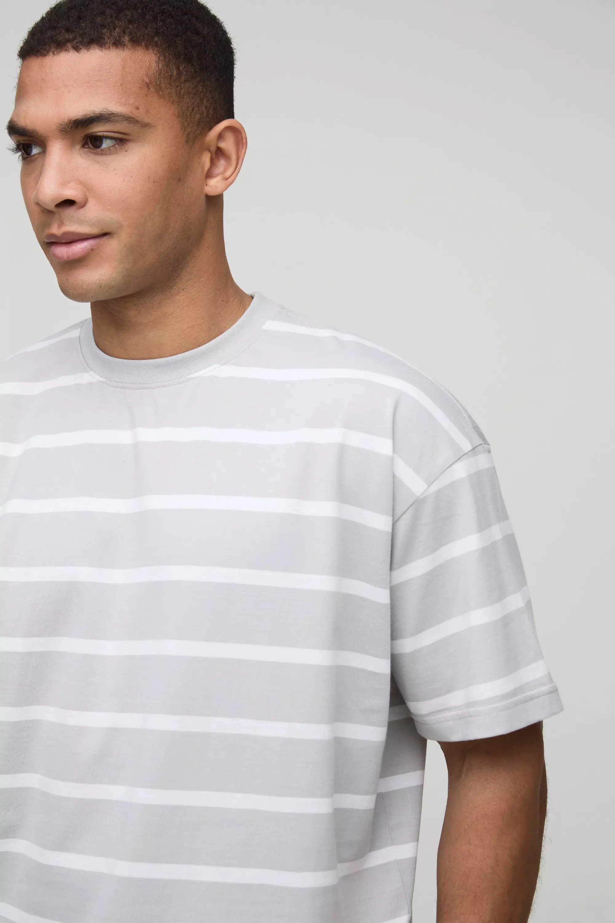 Oversized Striped Crew Neck T-Shirt | boohooMAN USA