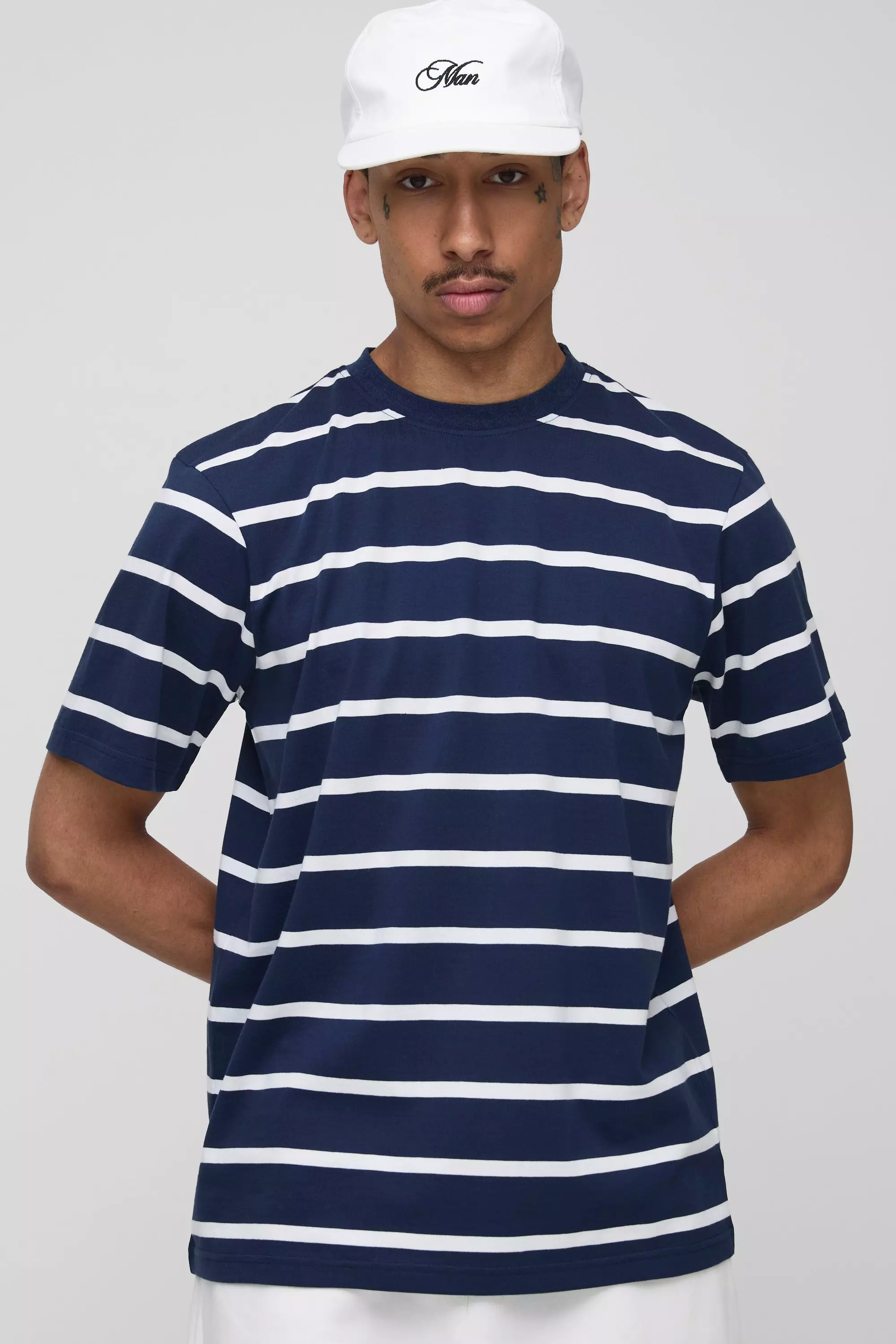 Relaxed Striped Crew Neck T-Shirt Navy