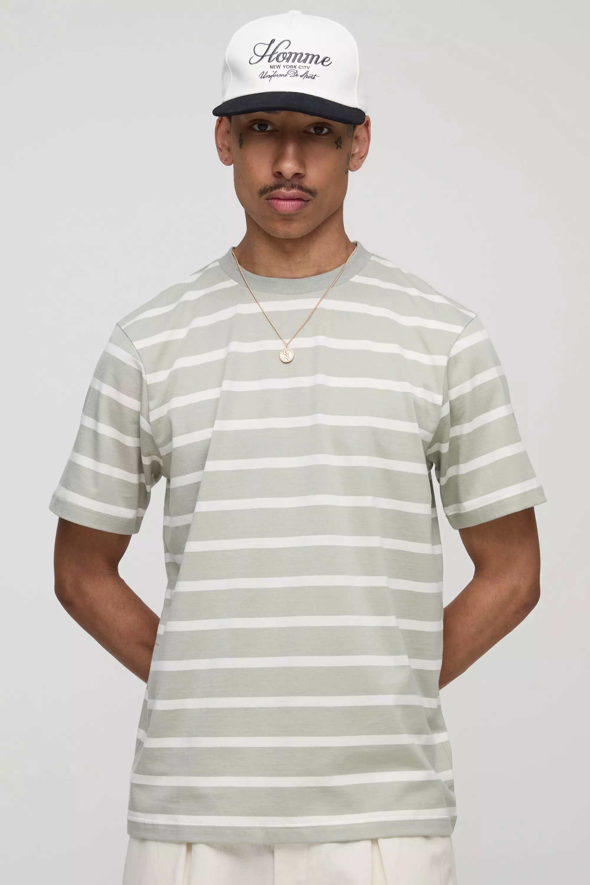 Relaxed Striped Crew Neck T-Shirt Light khaki