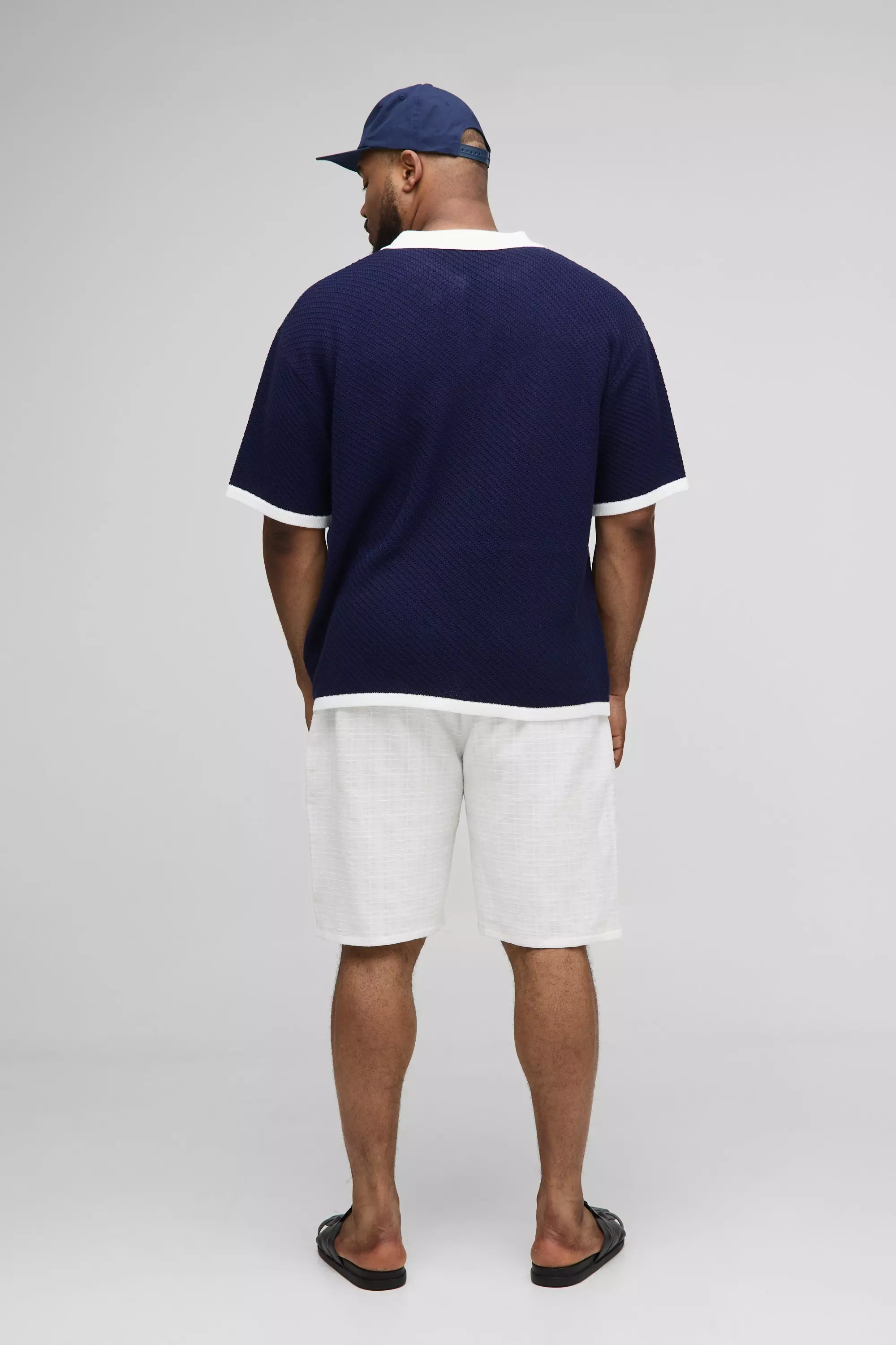 Plus Oversized Chunky Crochet V Neck T-Shirt | boohooMAN USA