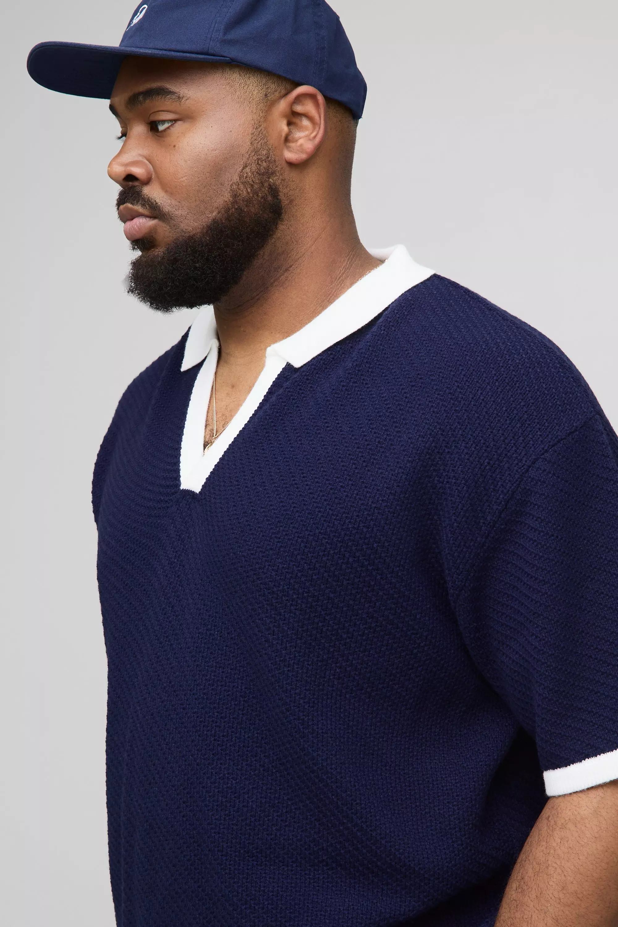 Plus Oversized Chunky Crochet V Neck T-Shirt | boohooMAN USA