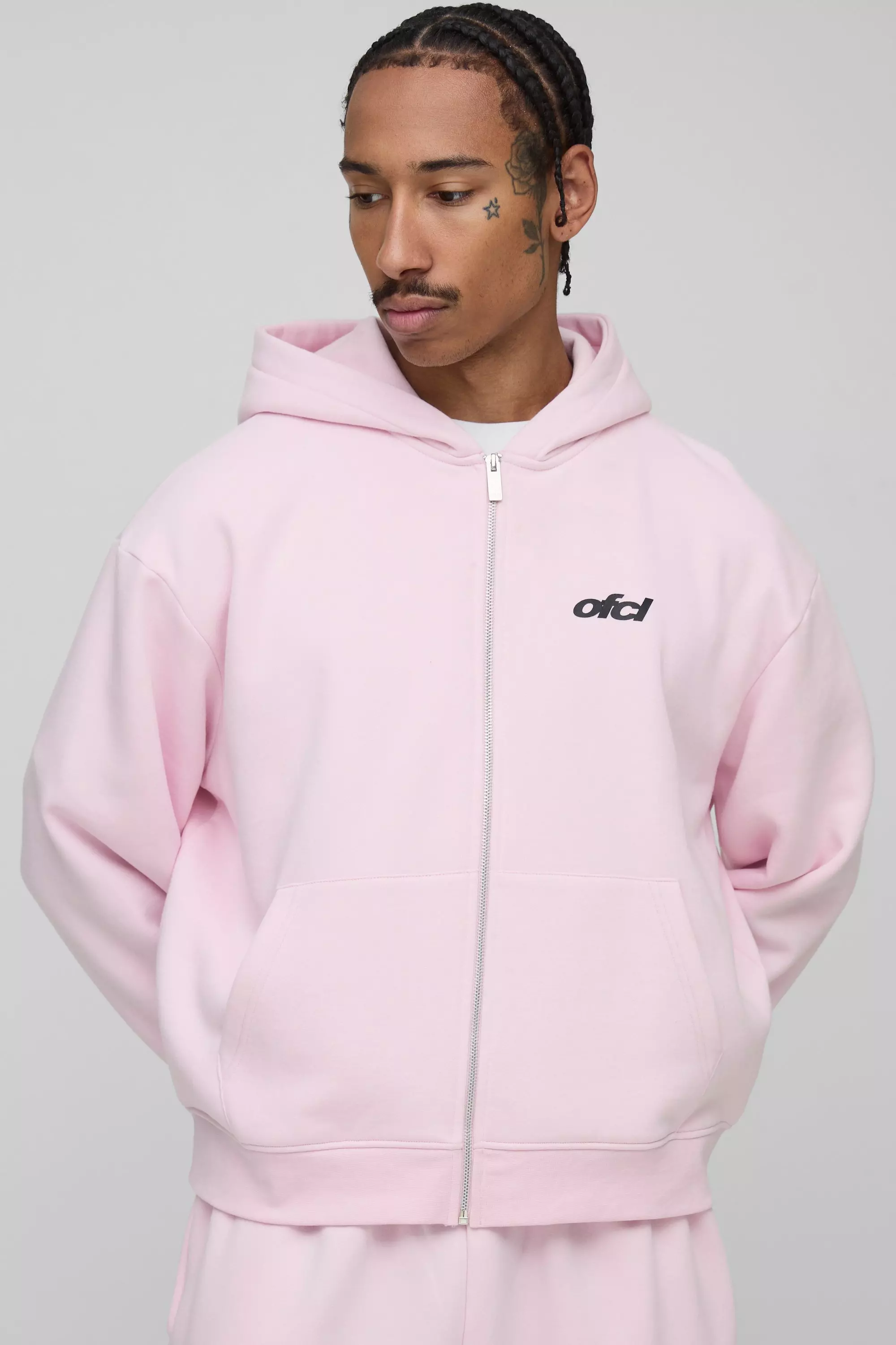 Oversized Boxy Pastel Man Zip Through Hoodie | boohooMAN USA