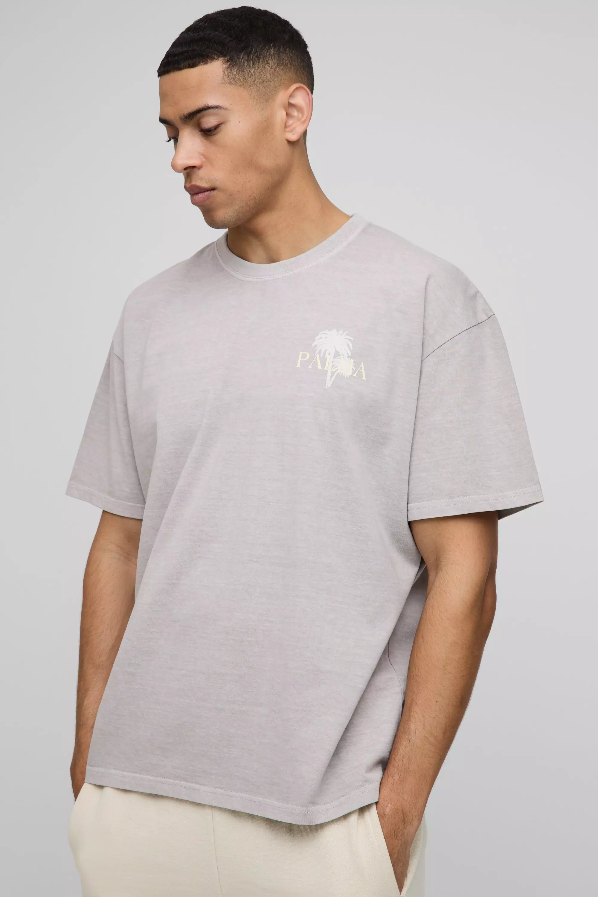 Taupe Oversized Palma Palm Tree Washed Printed T-shirt alternative image