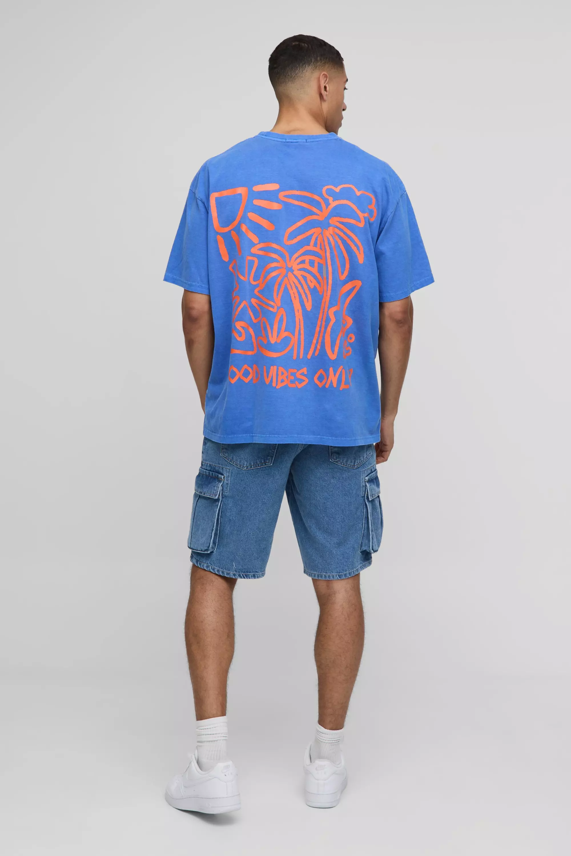 Oversized Good Vibes Only Washed Printed T-shirt | boohooMAN USA