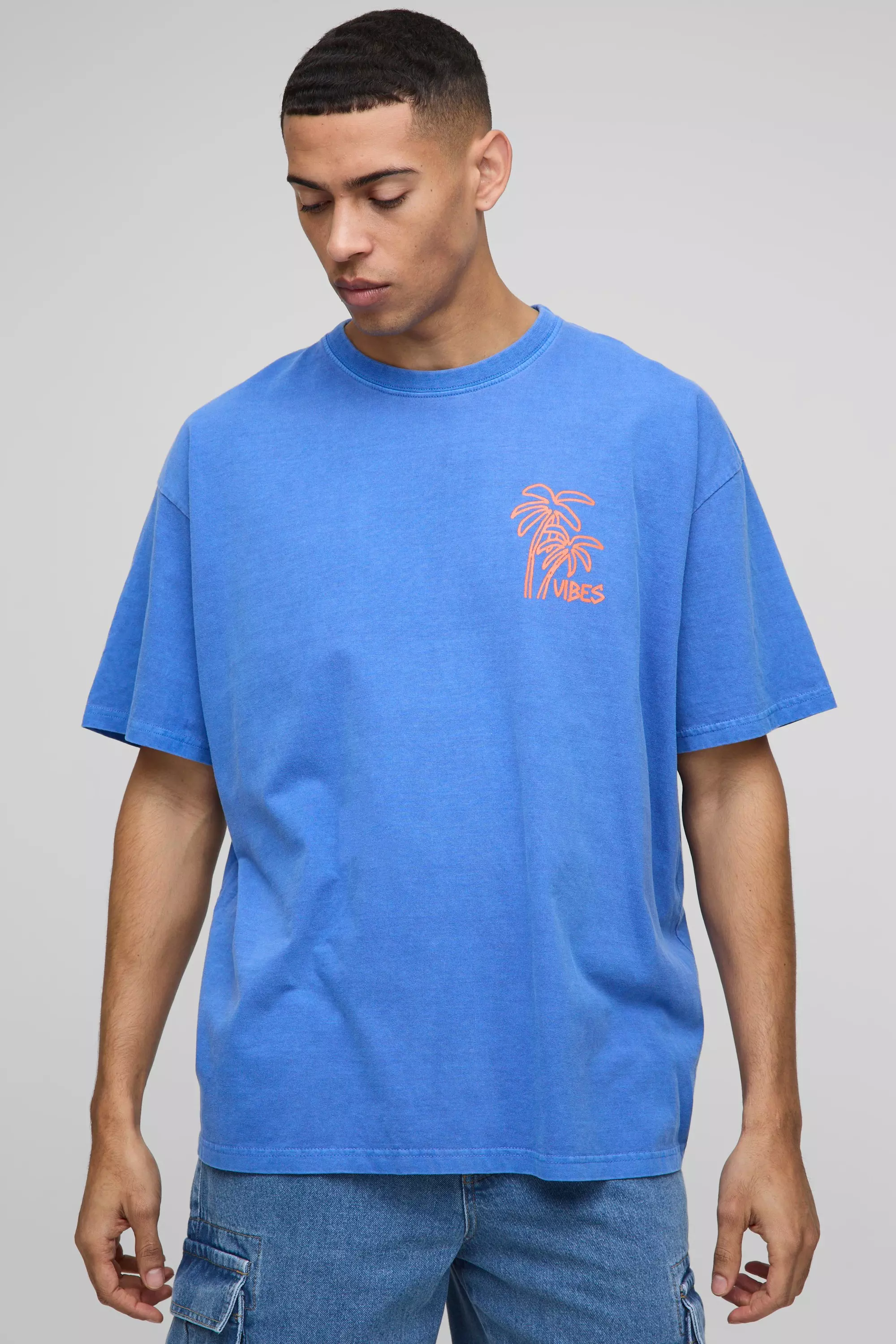 Oversized Good Vibes Only Washed Printed T-shirt | boohooMAN USA