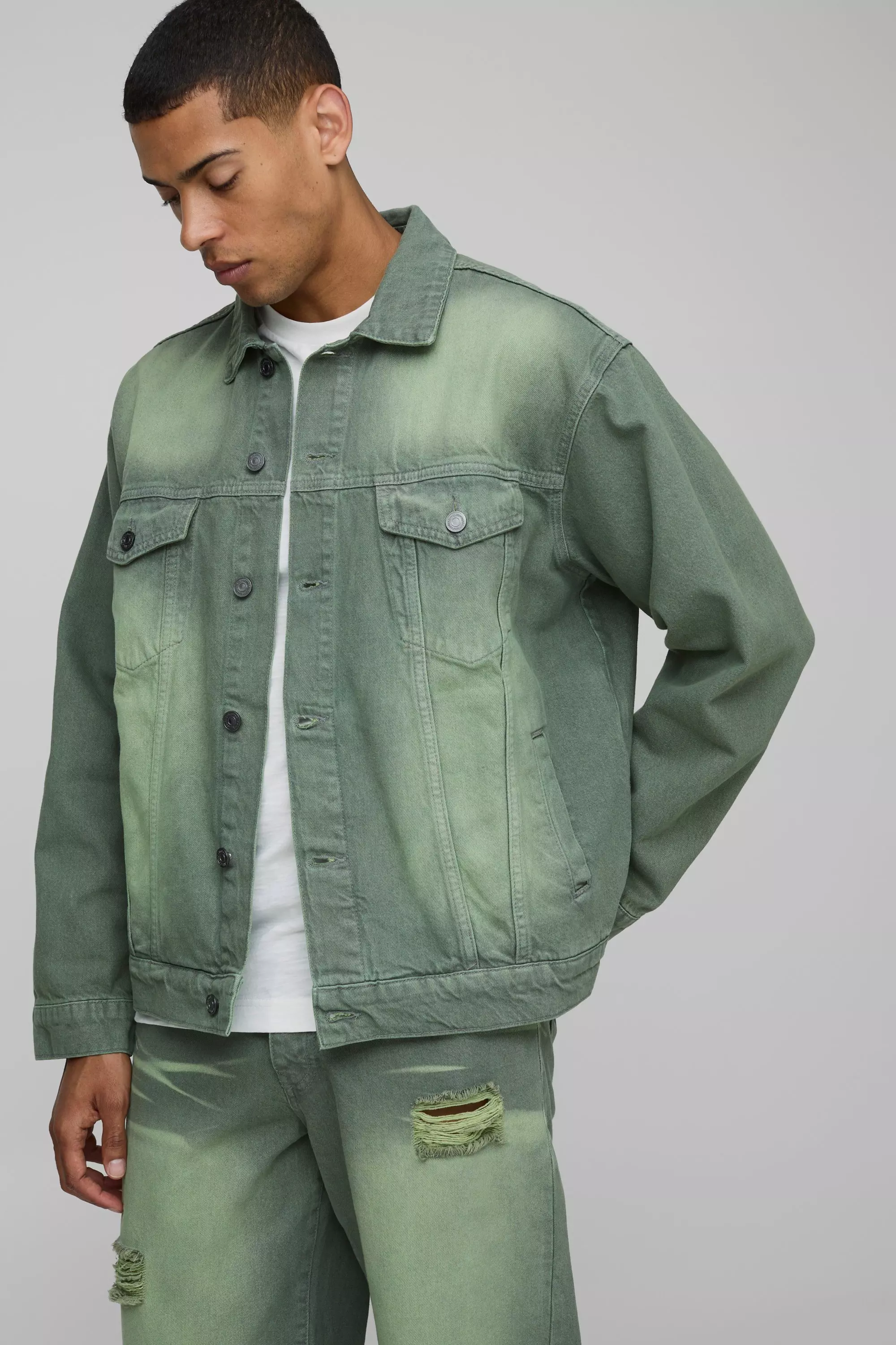 Green Regular Fit Green Tinted Denim Jacket