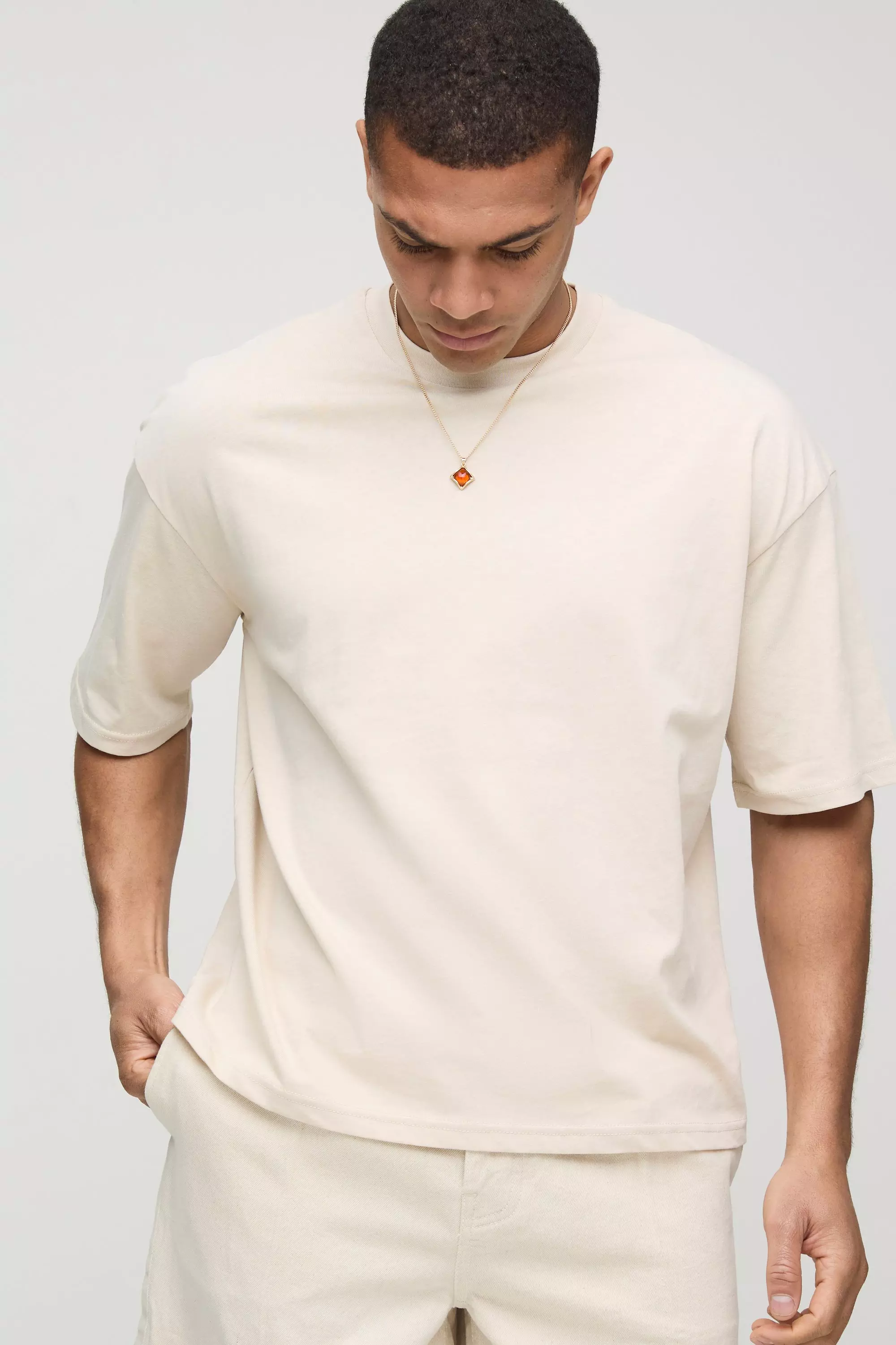 Stone Basic Oversized Boxy Crew Neck T-shirt alternative image