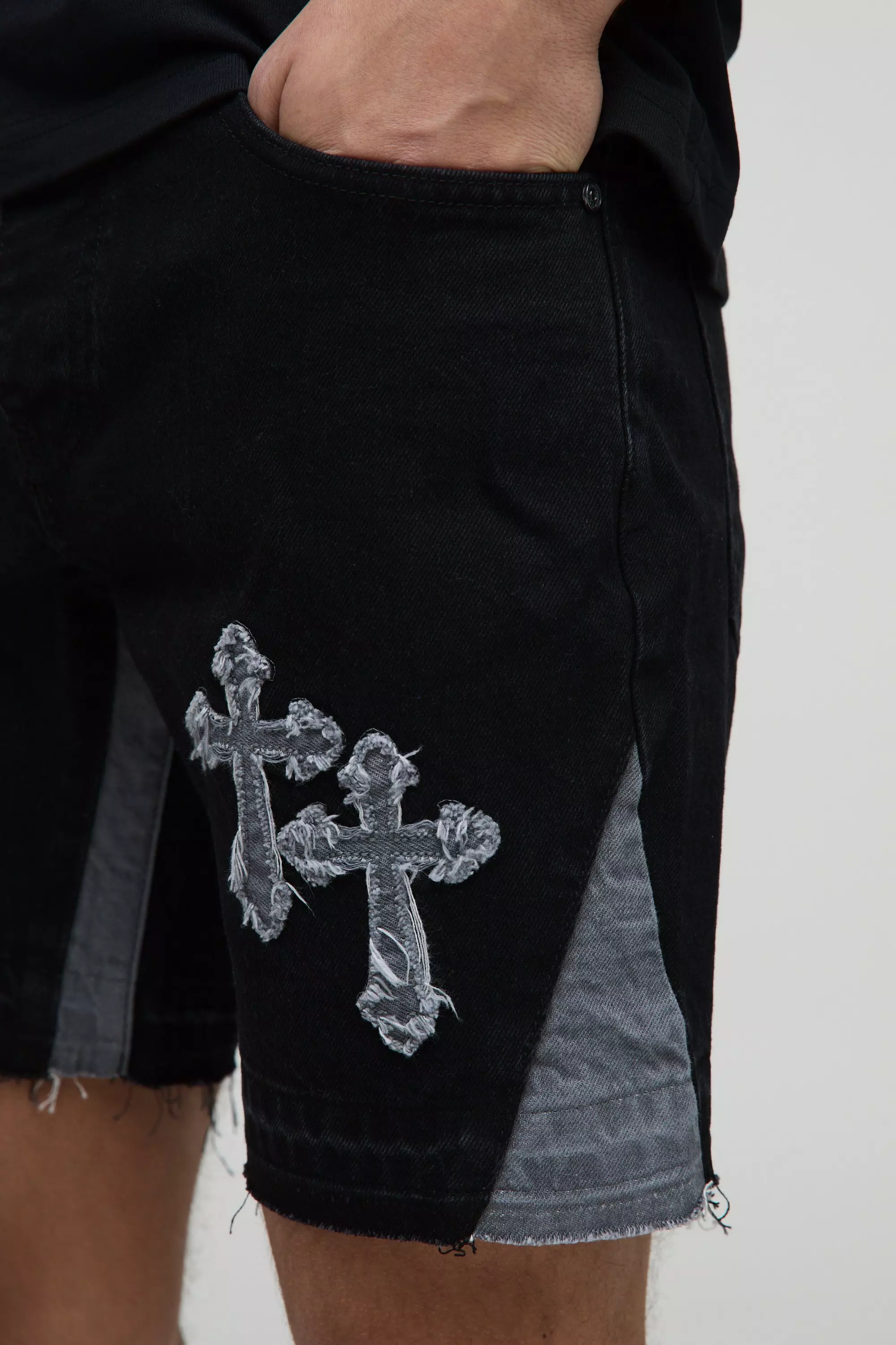 Straight Fit Cross Applique Gusset Shorts | boohooMAN USA