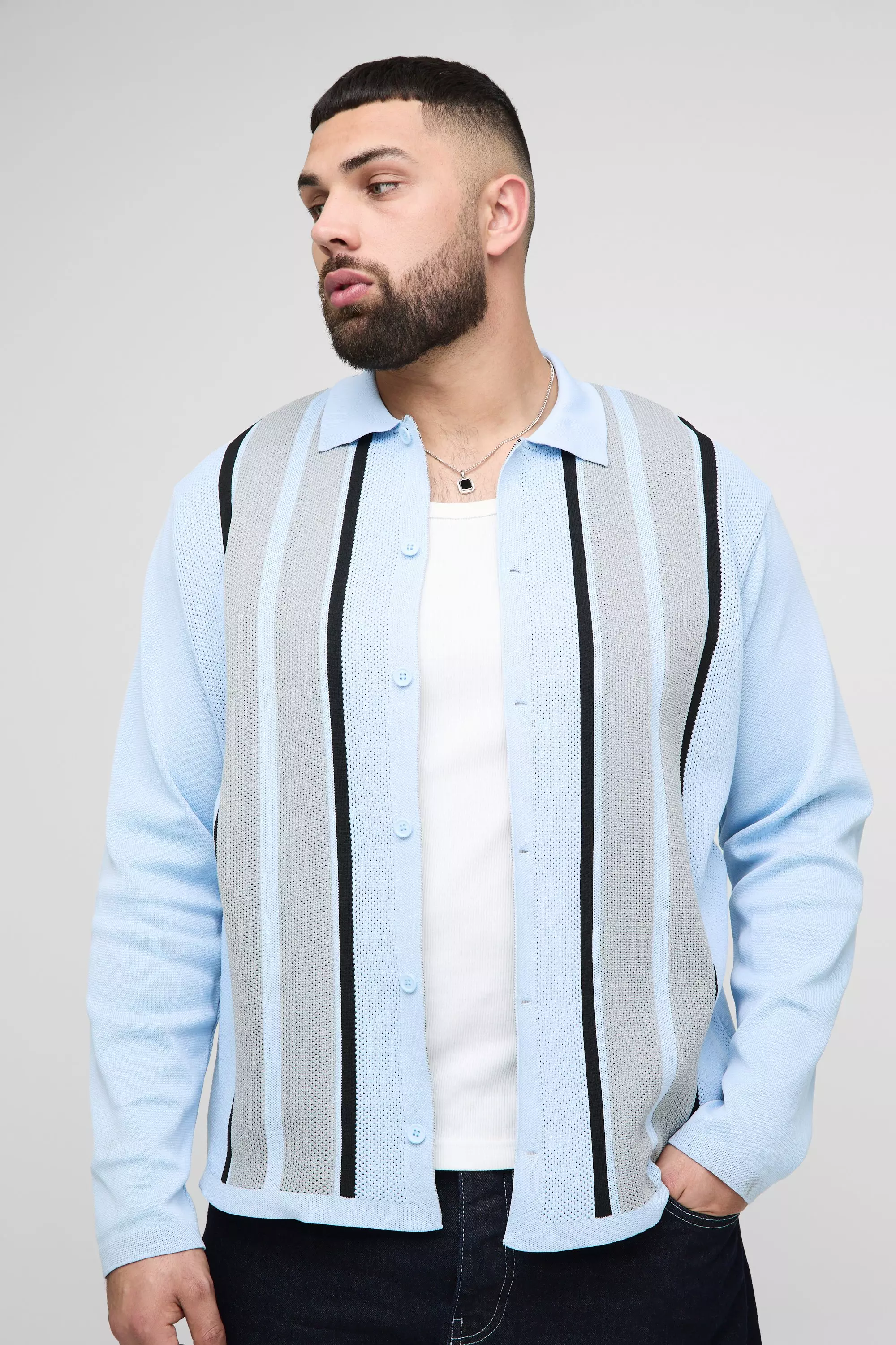Blue Plus Stripe Knit Regular Fit Cardigan alternative image