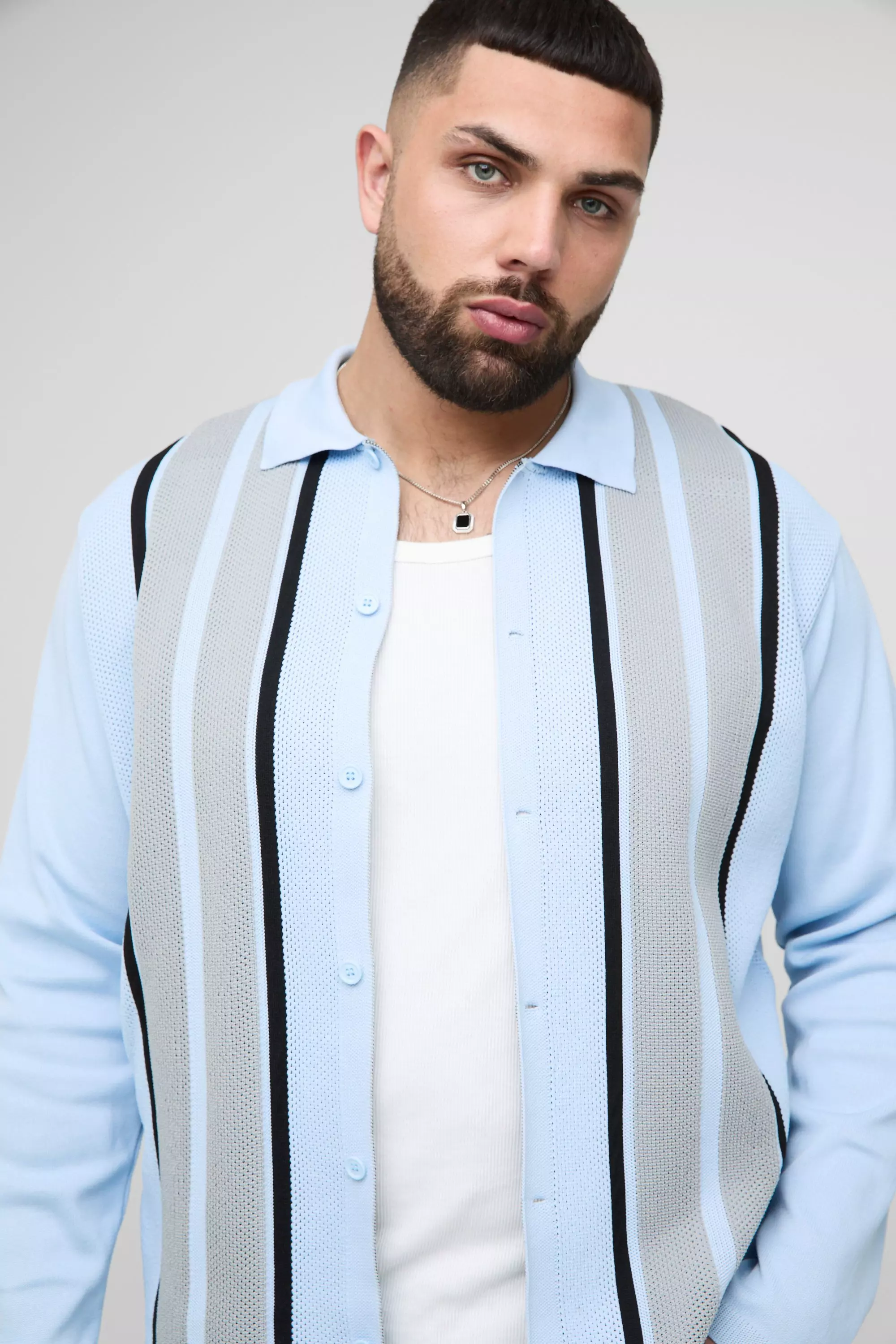 Blue Plus Stripe Knit Regular Fit Cardigan alternative image