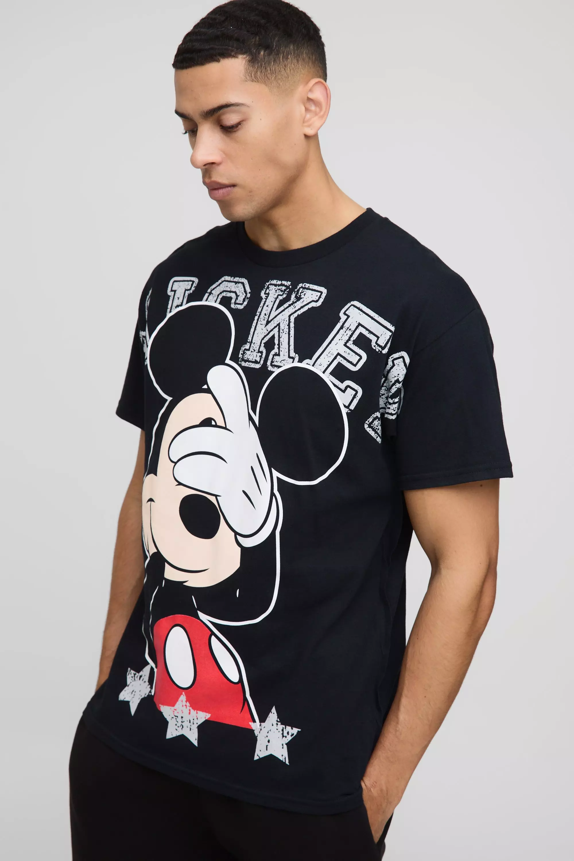 Oversized Disney Mickey Mouse Over The Seams License Graphic T Shirt Black